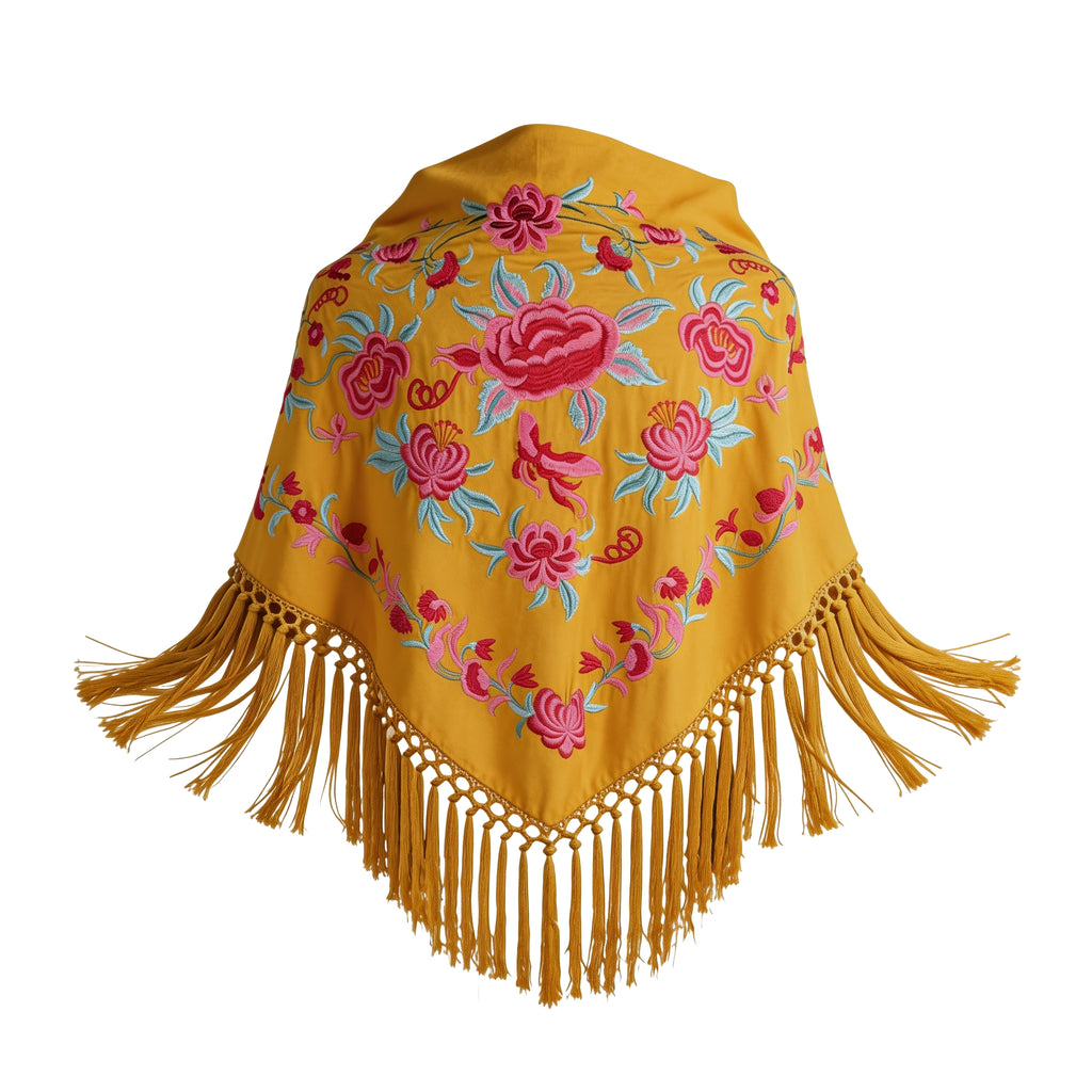 Manton de Flamenca Bordado – Ligero algodón 140X60  y con flecos corto 15cm
