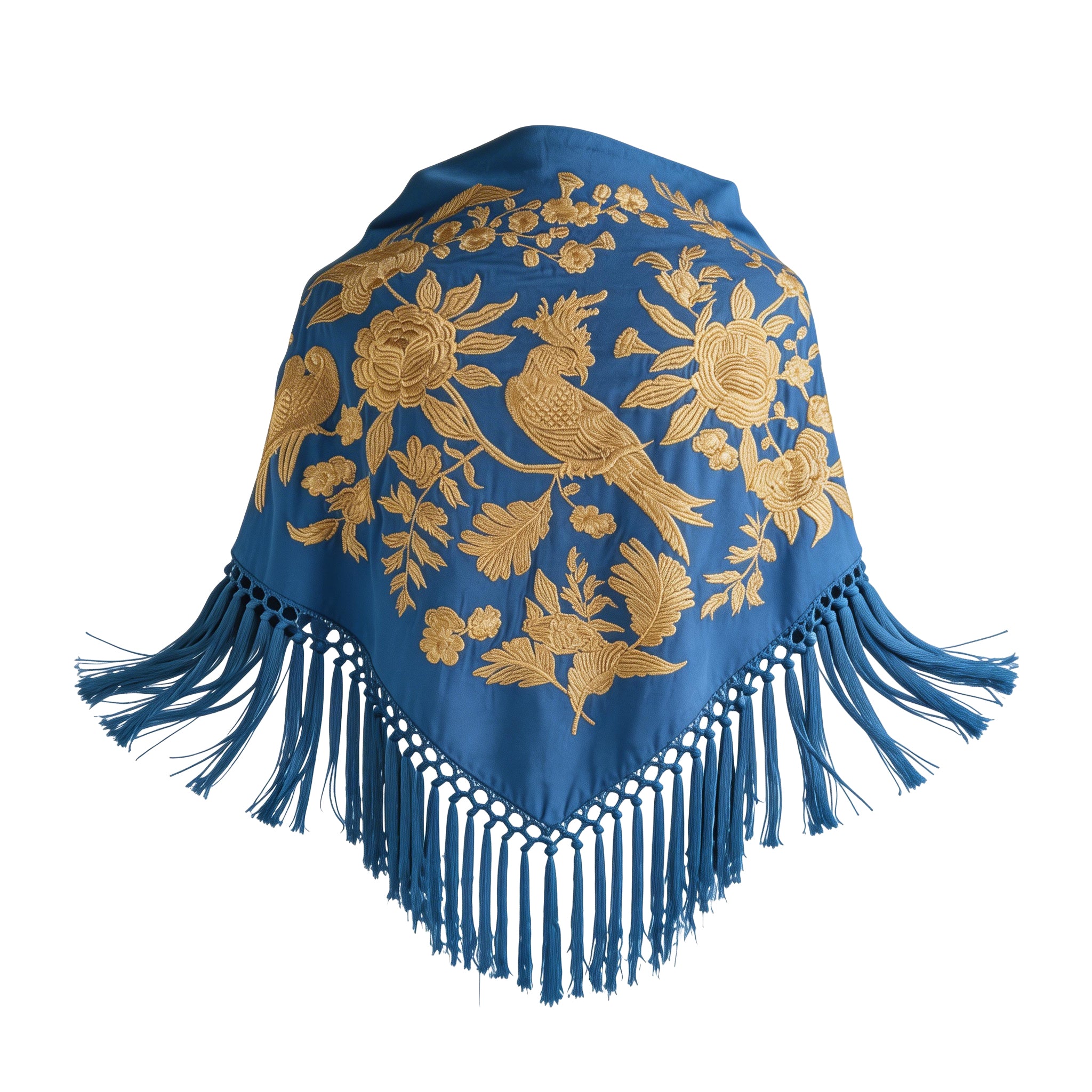 Mantón de Flamenca bordado multicolor o Dorado – Colección Loro y Flores (140 cm)