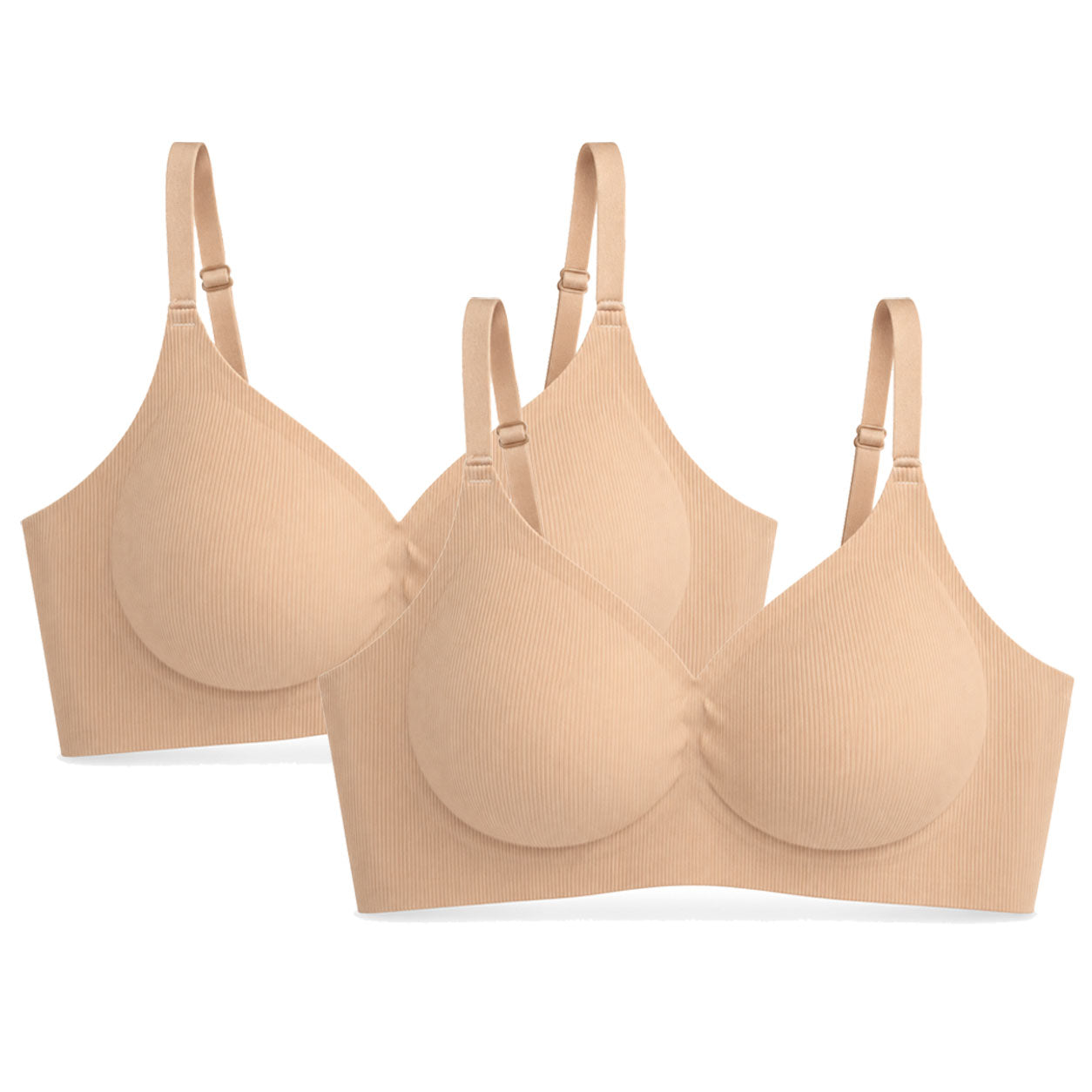PACK 2 Leticia Sujetador sin aros para mujer, tejido canalé suave, copas moldeadas, tirantes ajustables y soporte cómodo para uso diario