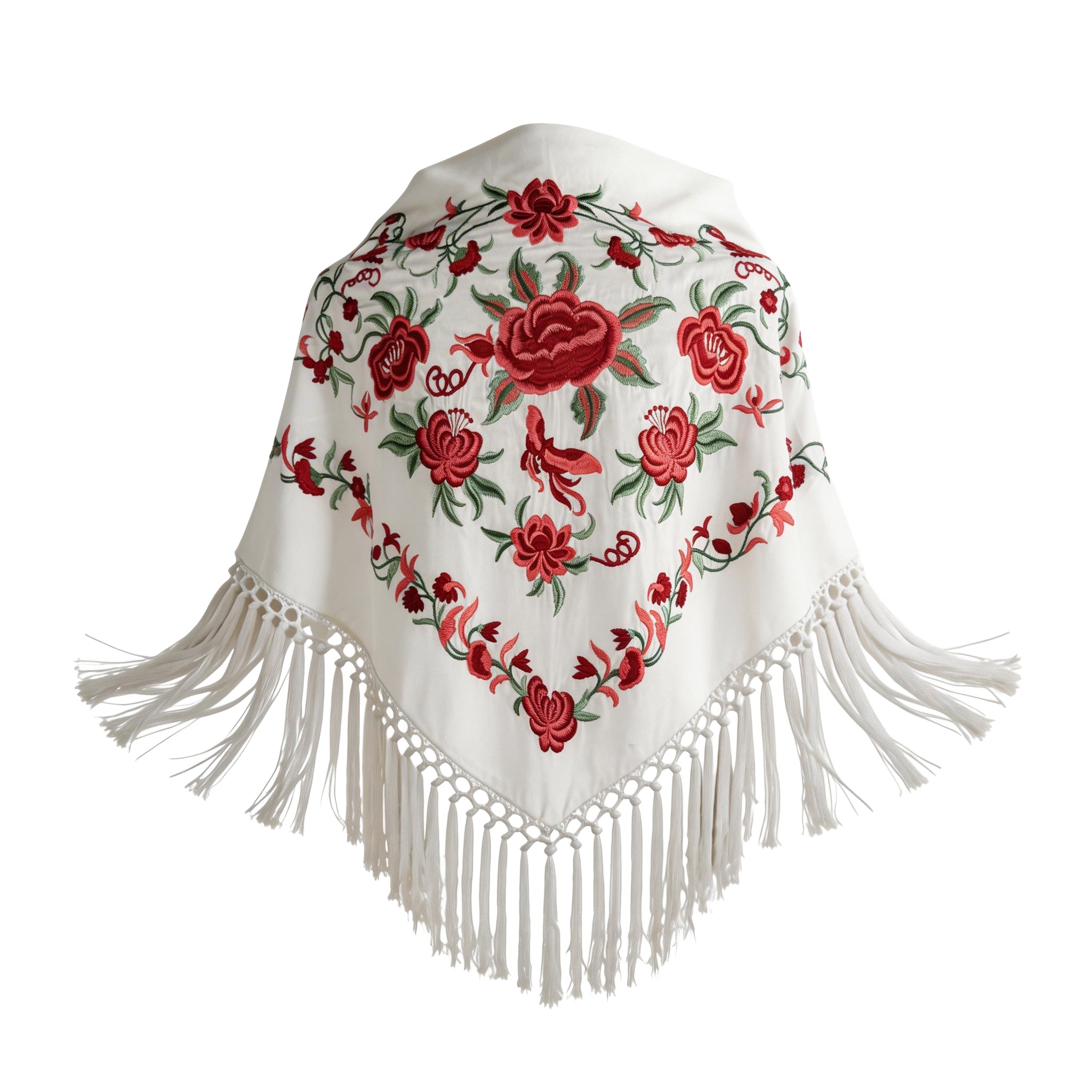 Manton de Flamenca Bordado – Ligero con Flecos (140 cm)