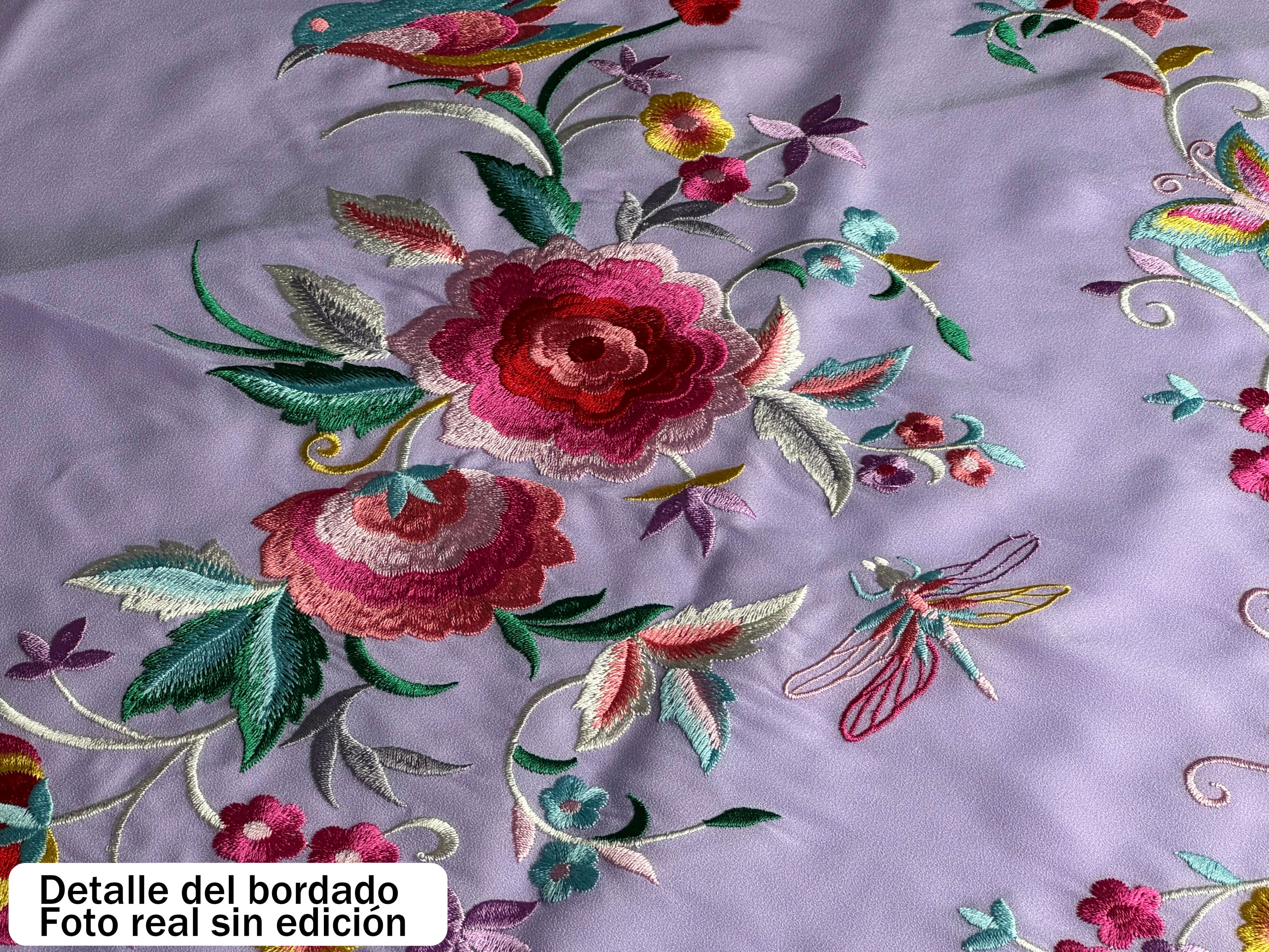 Súper oferta !Mantón Flamenco Bordado Clásico – de Chiffón 140 X 50 cm con flecos largos 40cm