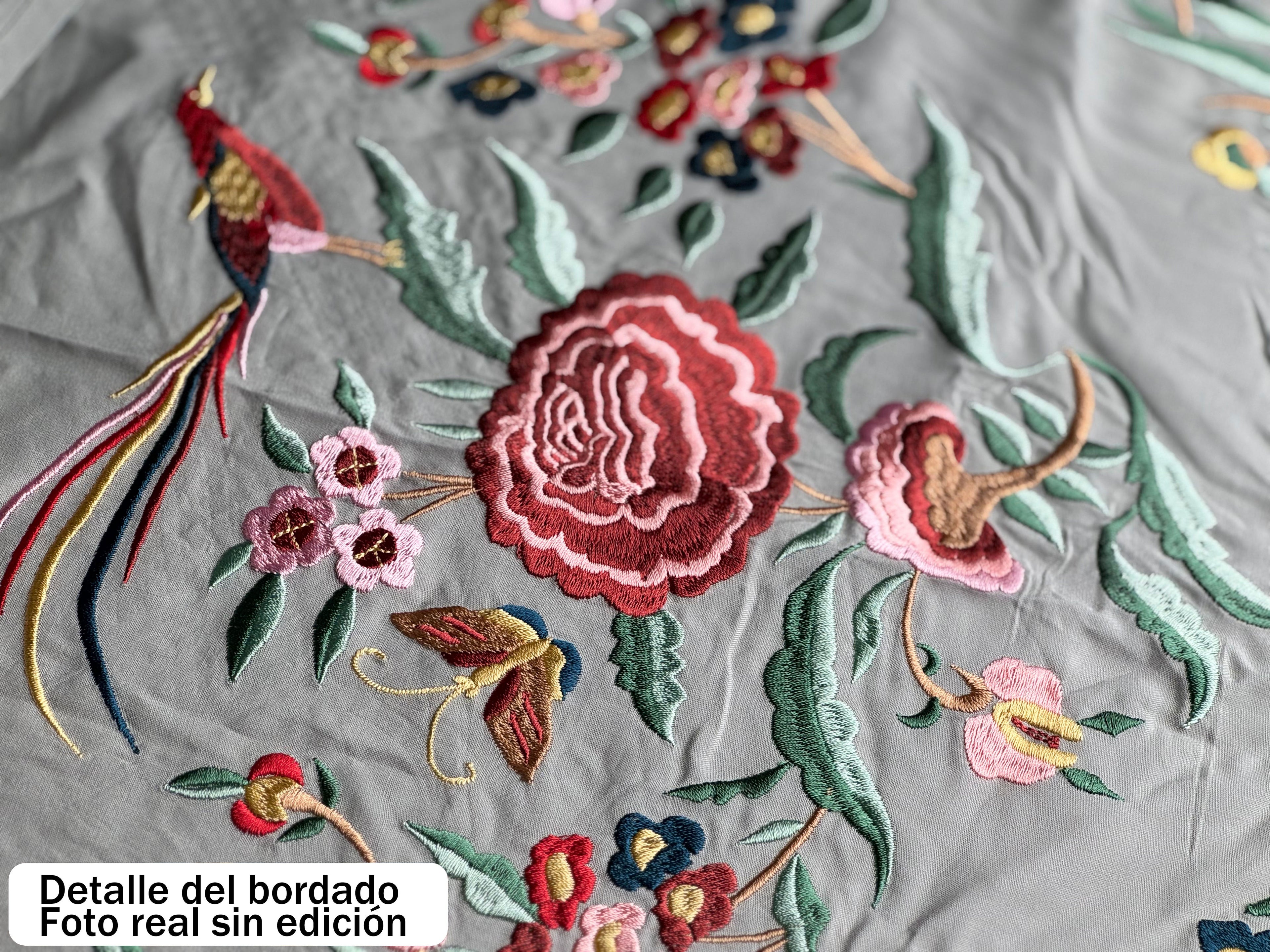 Mantón Flamenco Bordado  para Baile Flamenco y Sevillanas – de Algodón 140 x 50 cm  con Flecos Largos 40 cm