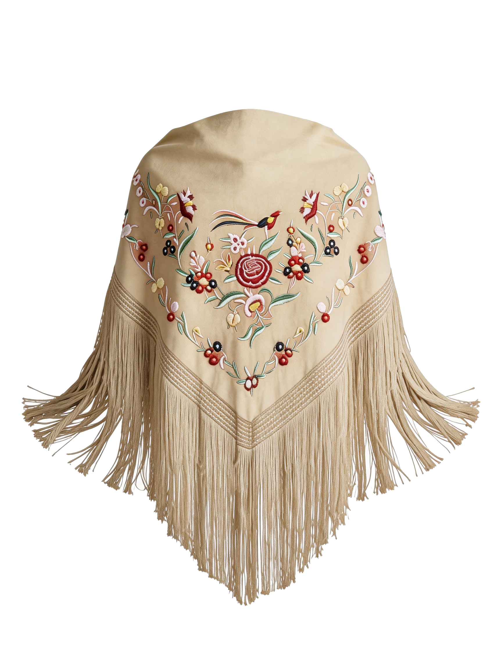 Mantón Flamenco Bordado  para Baile Flamenco y Sevillanas – de Algodón 140 x 50 cm  con Flecos Largos 40 cm