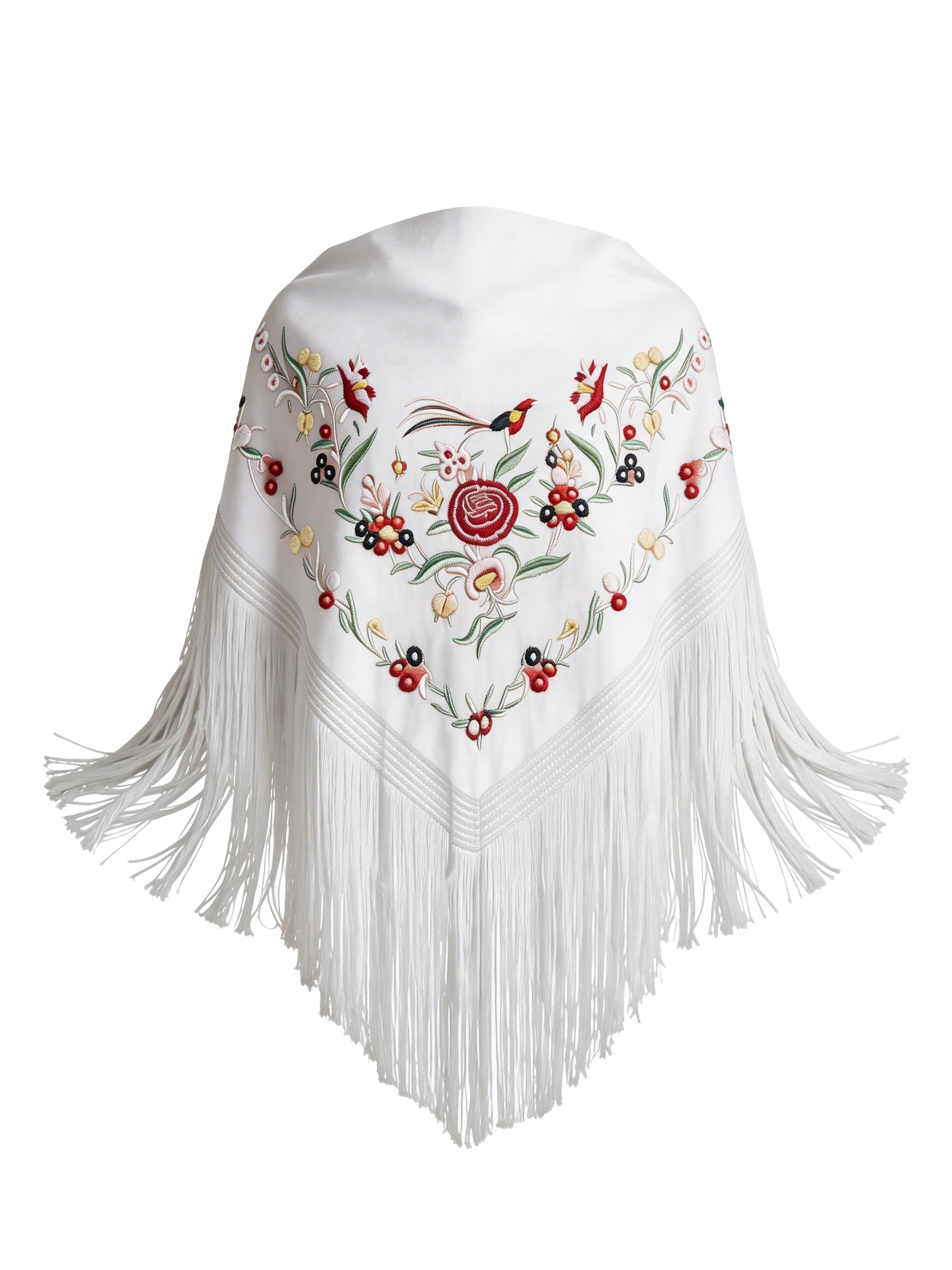 Mantón Flamenco Bordado  para Baile Flamenco y Sevillanas – de Algodón 140 x 50 cm  con Flecos Largos 40 cm