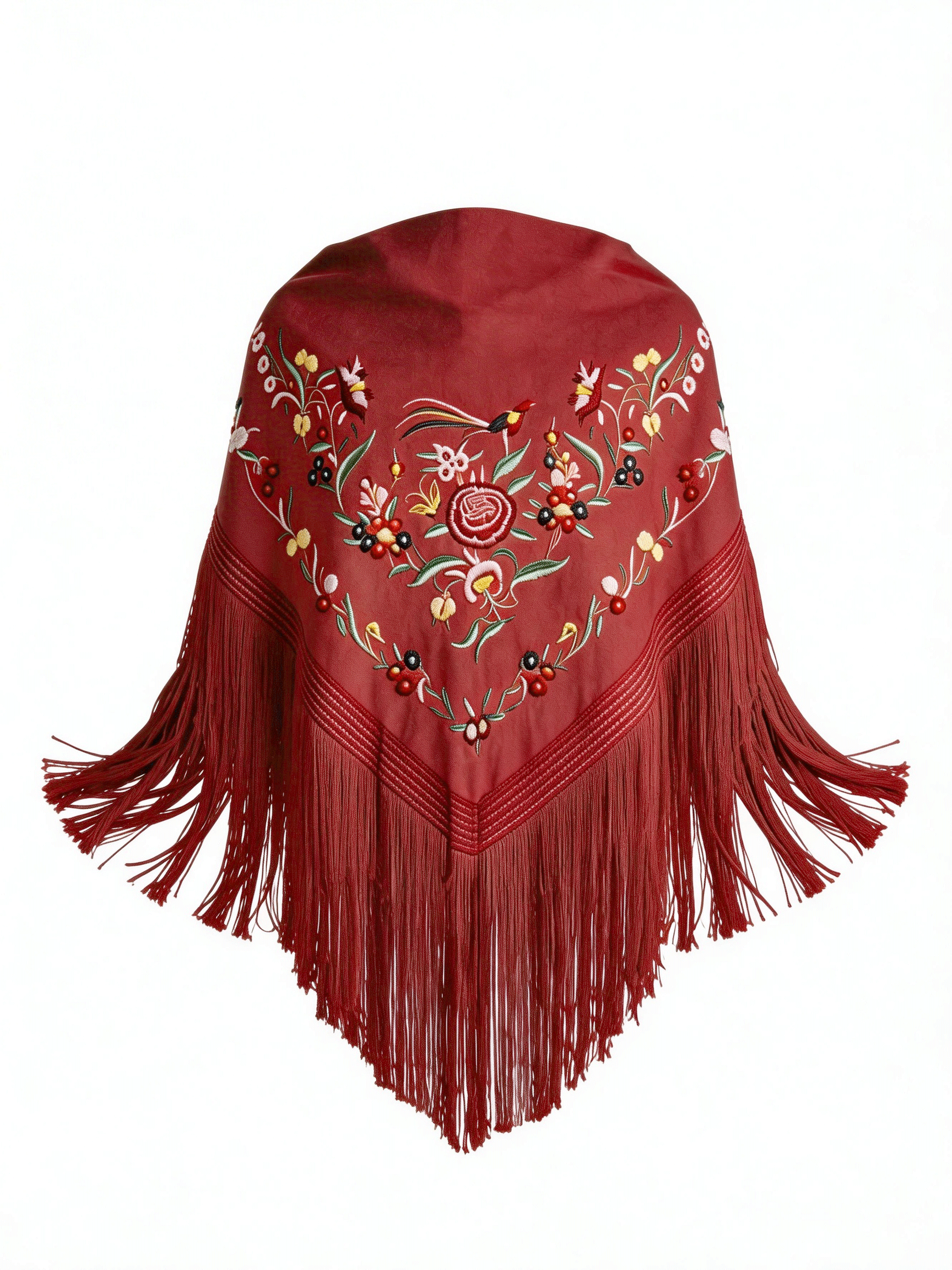 Mantón Flamenco Bordado  para Baile Flamenco y Sevillanas – de Algodón 140 x 50 cm  con Flecos Largos 40 cm