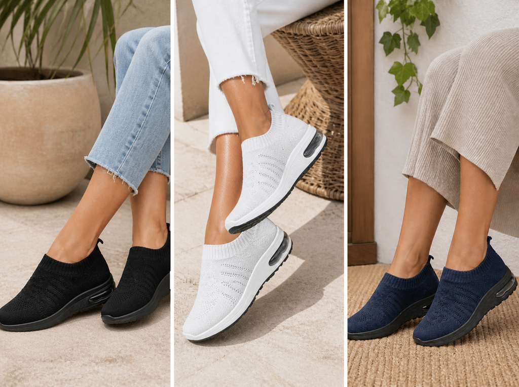 Zapatillas deportivas sin cordones para mujer | Tejido transpirable y suela ligera | Cómodas para caminar y uso diario