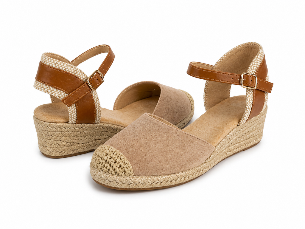 Sandalias de esparto con cuña para mujer | Alpargatas cómodas con pulsera al tobillo | Estilo verano mediterráneo