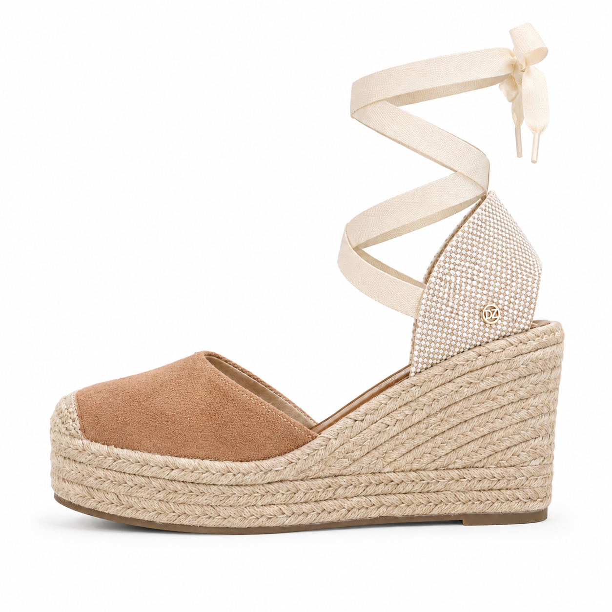 Sandalias de Cuña Mujer Esparto con Cordones al Tobillo, Alpargatas Plataforma Cerradas para Verano