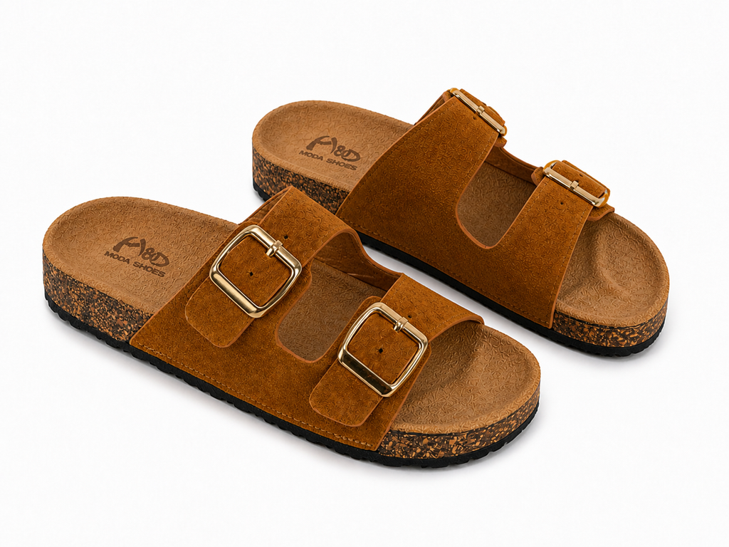 Sandalias de corcho con doble hebilla para mujer | Cómodas, ligeras y antideslizantes | Perfectas para verano