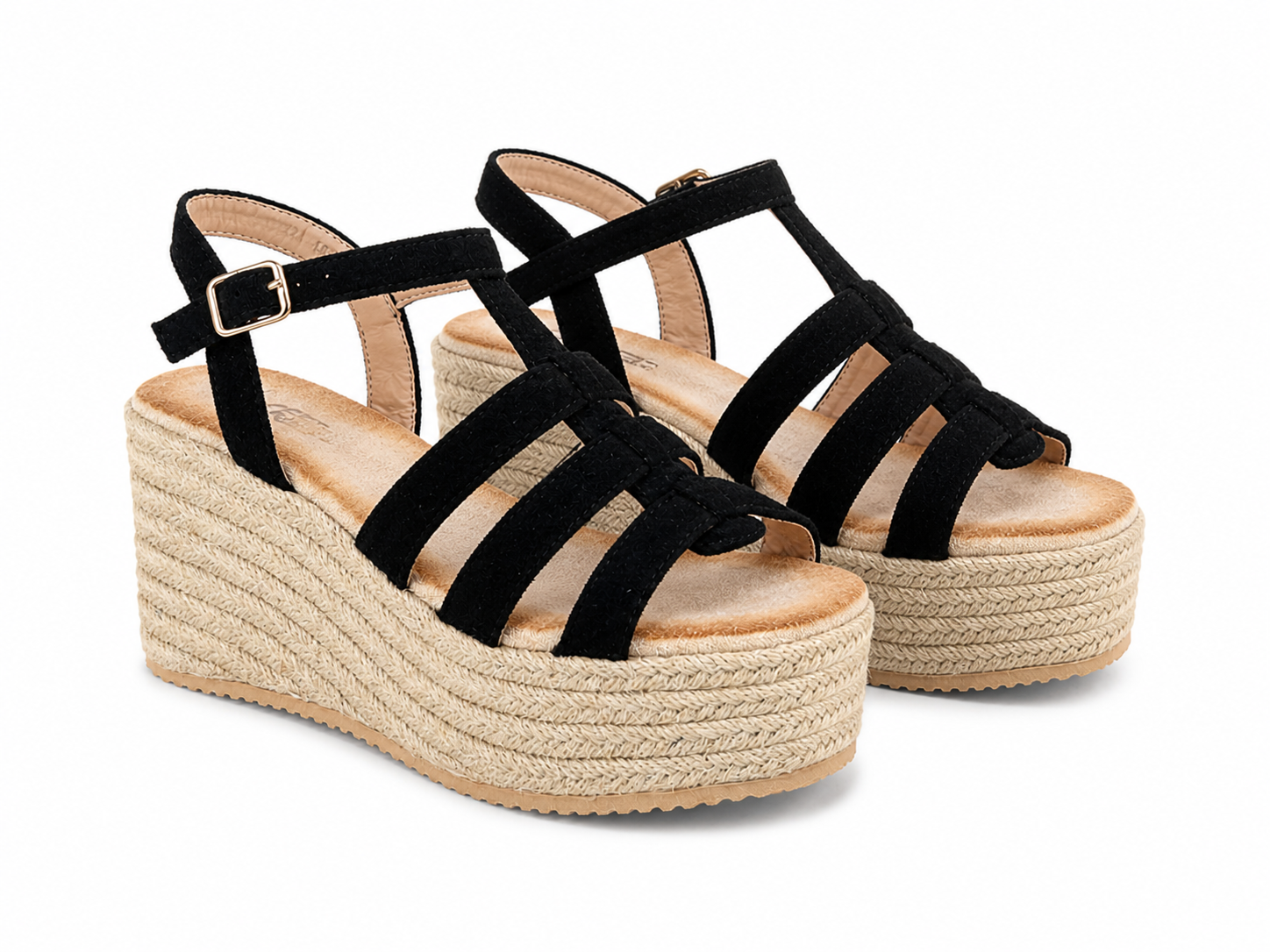 Sandalias de esparto con cuña y plataforma para mujer | Tiras anchas con hebilla ajustable | Cómodas y elegantes para verano