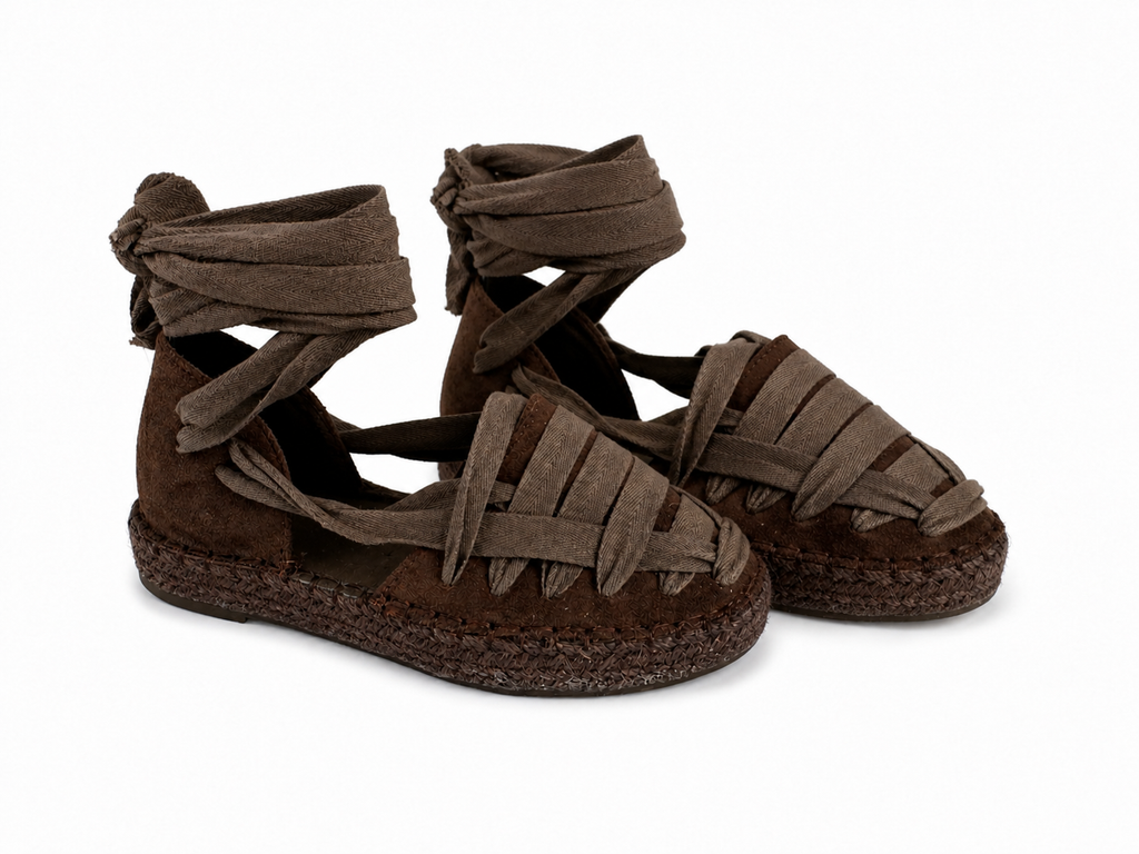 Alpargatas planas para mujer | Sandalias de esparto con tiras cruzadas y cordones al tobillo | Estilo boho para verano