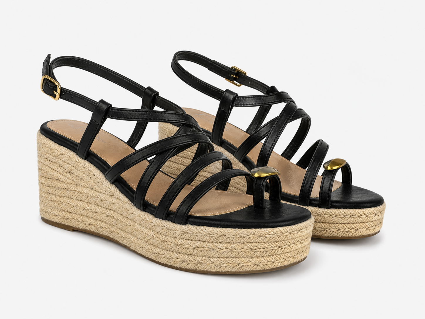 Sandalias de esparto con cuña para mujer | Tiras finas con hebilla y detalle metálico | Cómodas y elegantes para verano