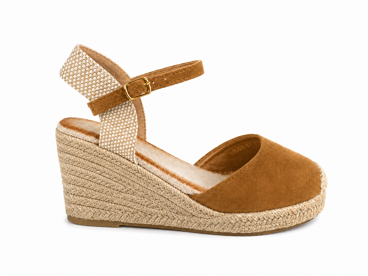 Sandalias de esparto con cuña alta para mujer | Puntera cerrada y hebilla ajustable | Cómodas para verano