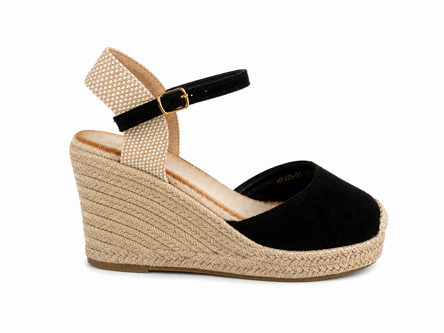 Sandalias de esparto con cuña alta para mujer | Puntera cerrada y hebilla ajustable | Cómodas para verano