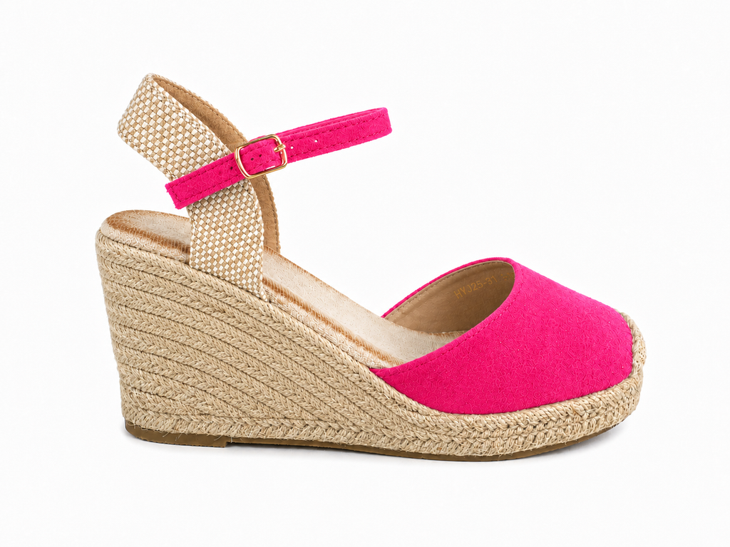 Sandalias de esparto con cuña alta para mujer | Puntera cerrada y hebilla ajustable | Cómodas para verano