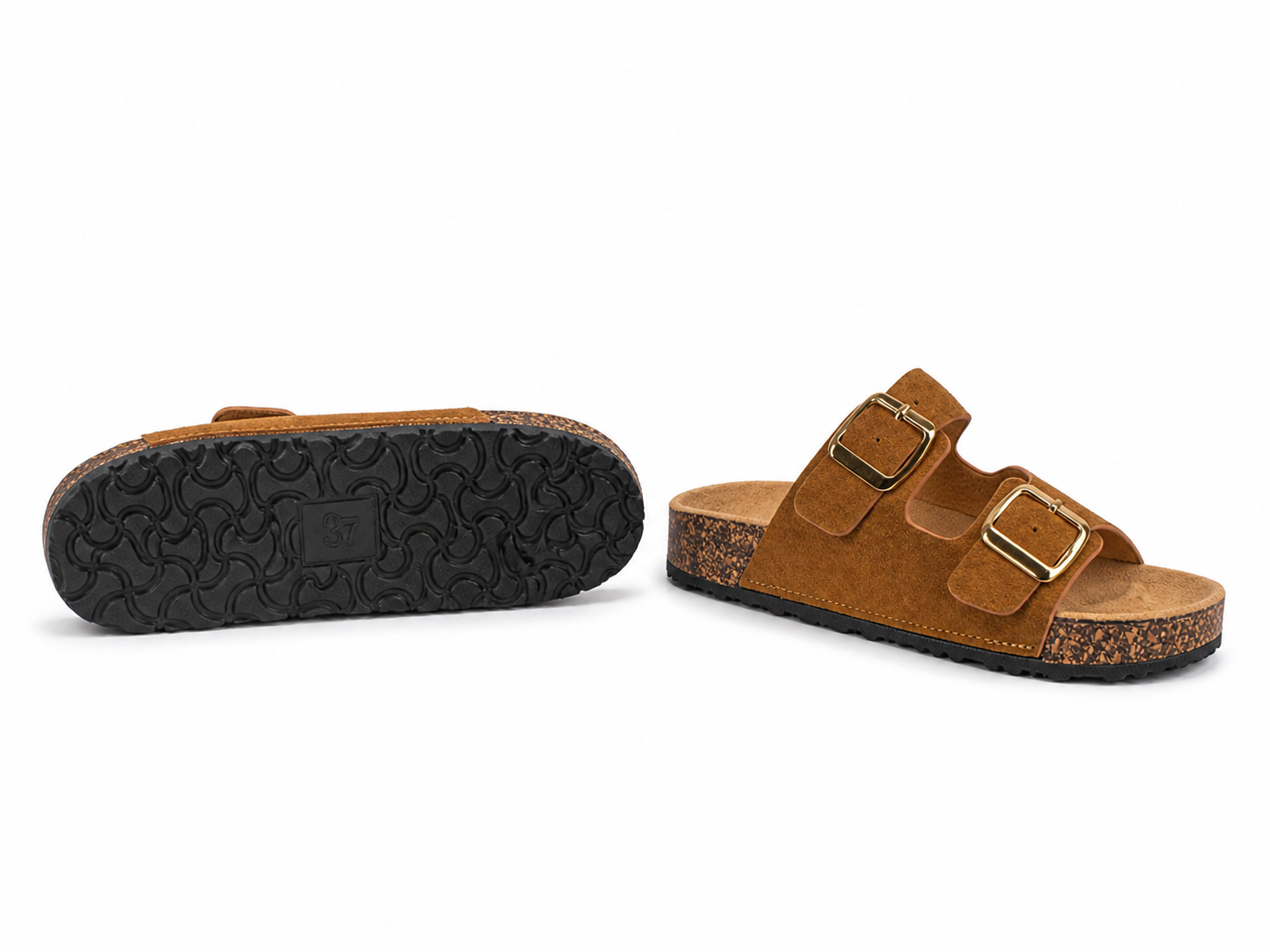 Sandalias de corcho con doble hebilla para mujer | Cómodas, ligeras y antideslizantes | Perfectas para verano
