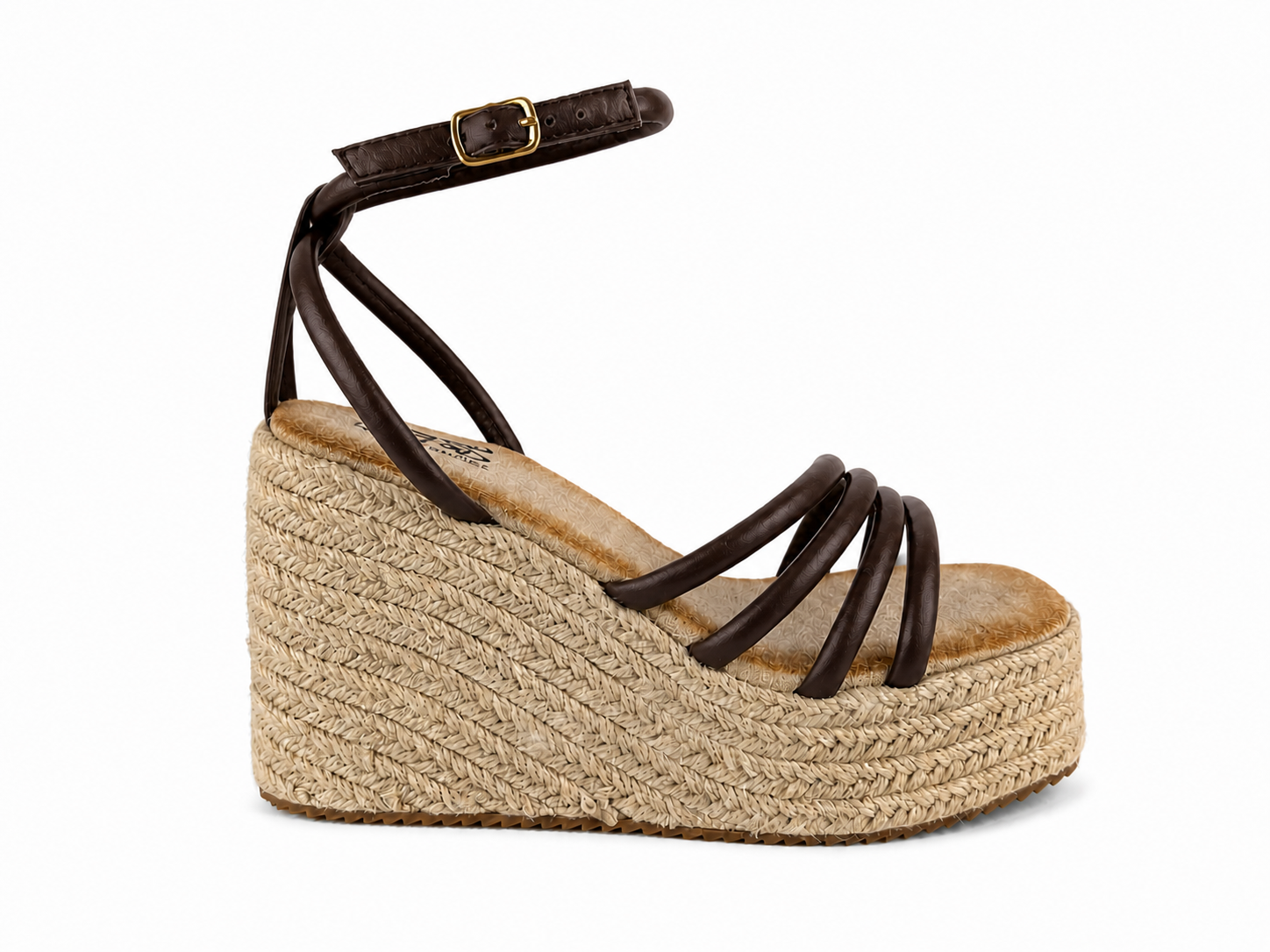 Sandalias de esparto con cuña y plataforma para mujer | Tiras negras con hebilla | Cómodas para verano
