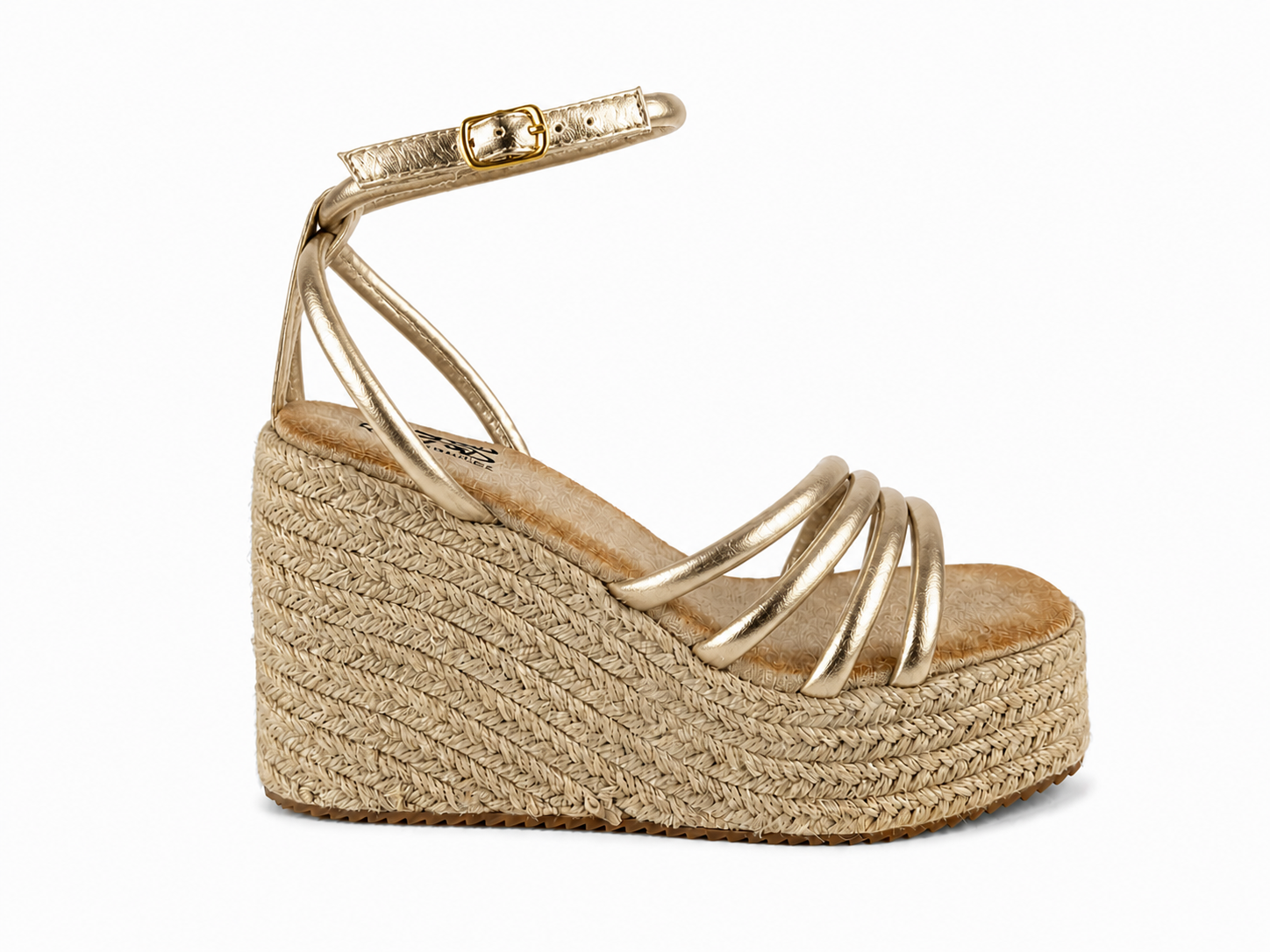 Sandalias de esparto con cuña y plataforma para mujer | Tiras negras con hebilla | Cómodas para verano