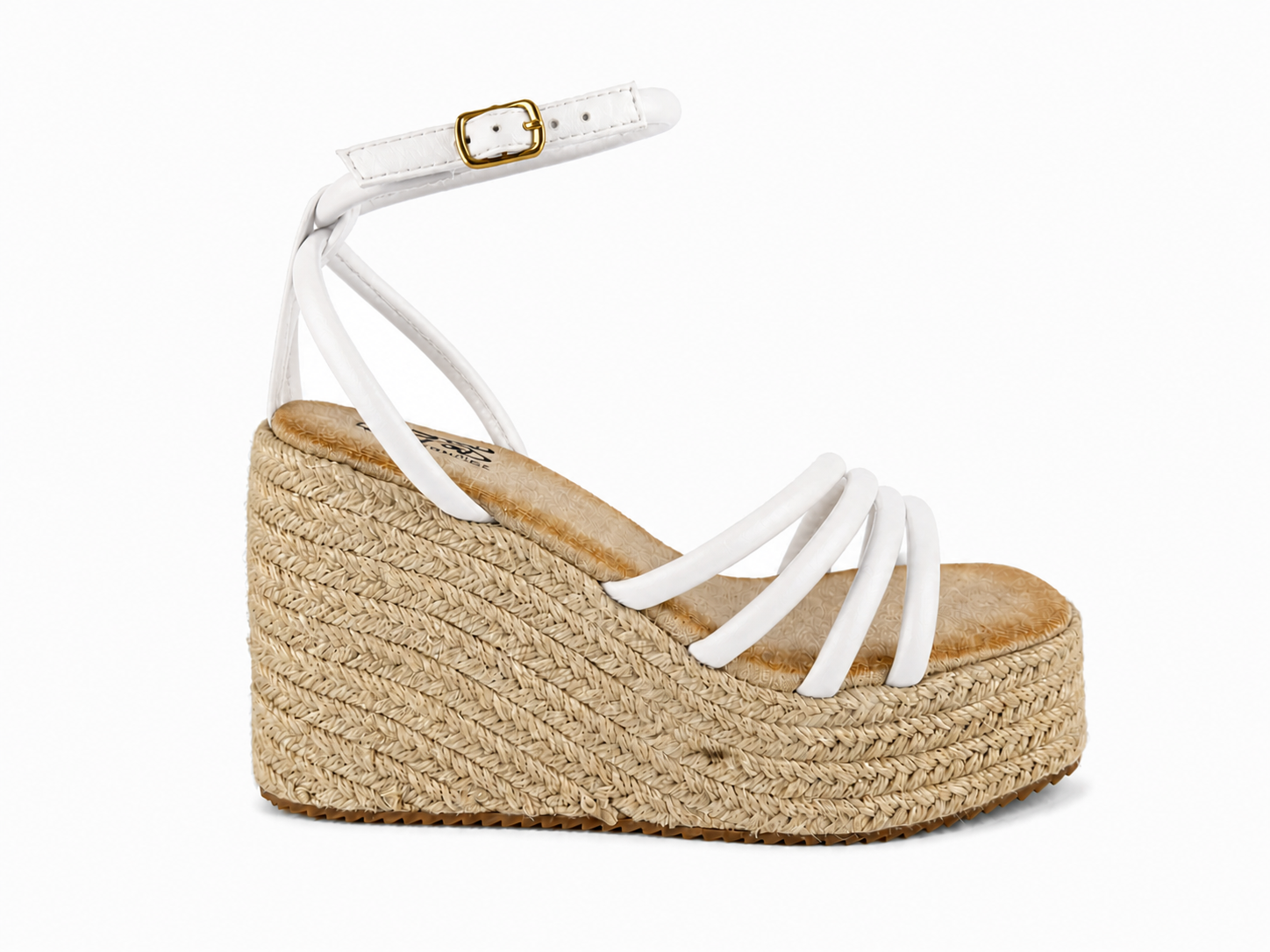 Sandalias de esparto con cuña y plataforma para mujer | Tiras negras con hebilla | Cómodas para verano