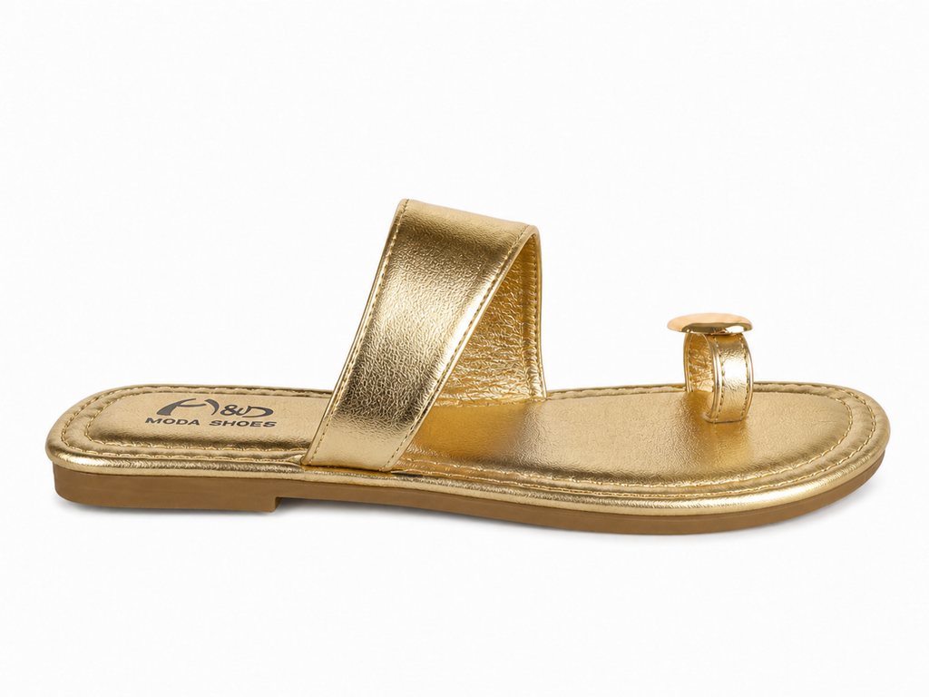 Sandalias planas tipo pala para mujer | Diseño dedo con detalle metálico | Cómodas, ligeras y elegantes para verano