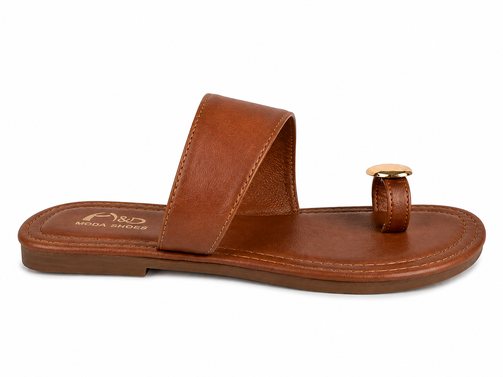 Sandalias planas tipo pala para mujer | Diseño dedo con detalle metálico | Cómodas, ligeras y elegantes para verano