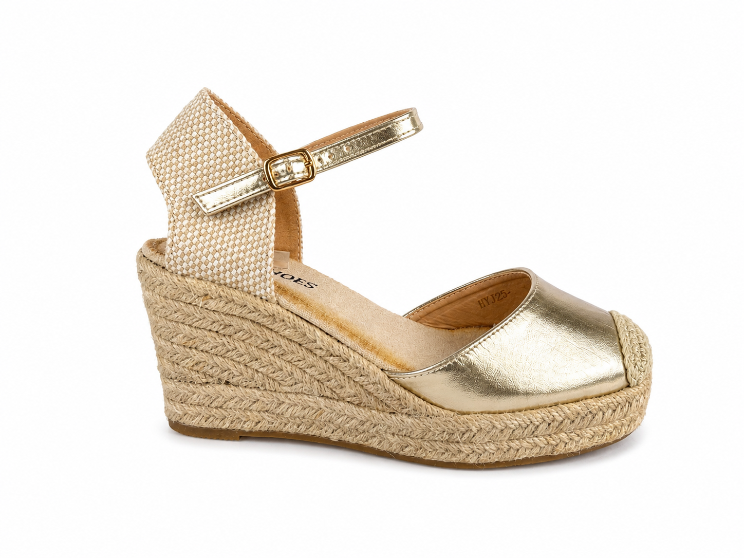 Sandalias de esparto con cuña alta para mujer | Puntera cerrada y hebilla ajustable | Cómodas para verano