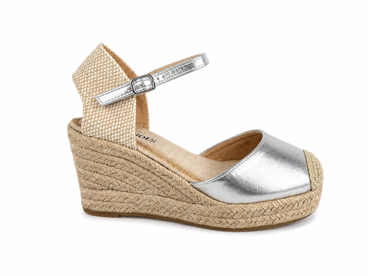 Sandalias de esparto con cuña alta para mujer | Puntera cerrada y hebilla ajustable | Cómodas para verano