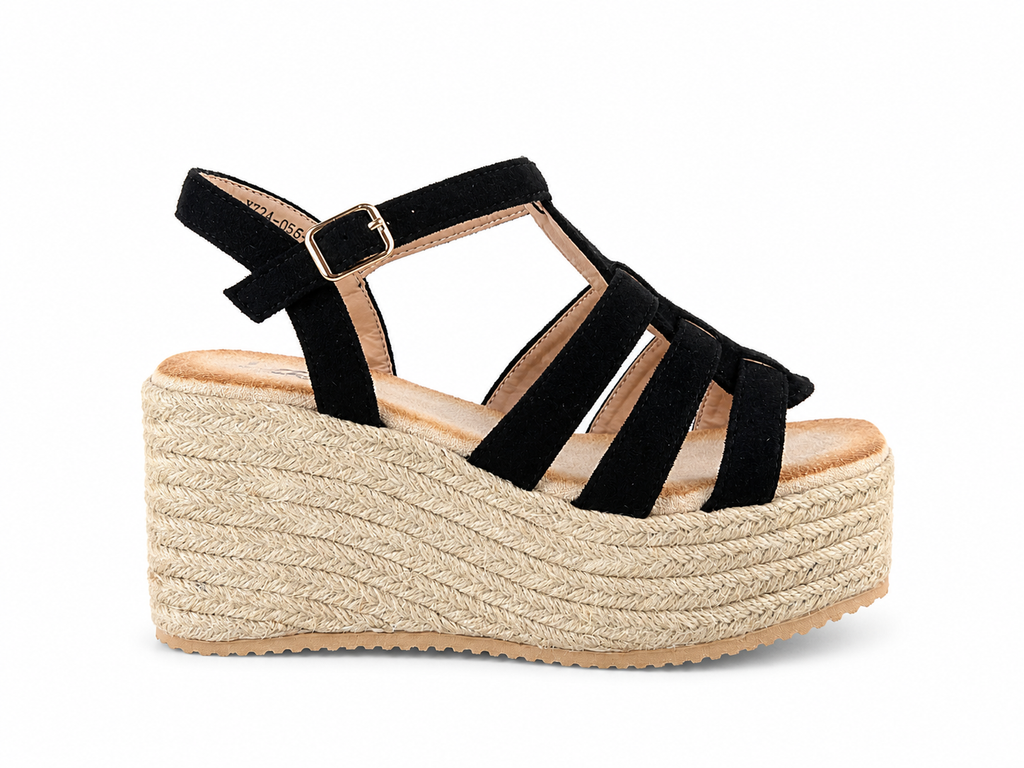 Sandalias de esparto con cuña y plataforma para mujer | Tiras anchas con hebilla ajustable | Cómodas y elegantes para verano