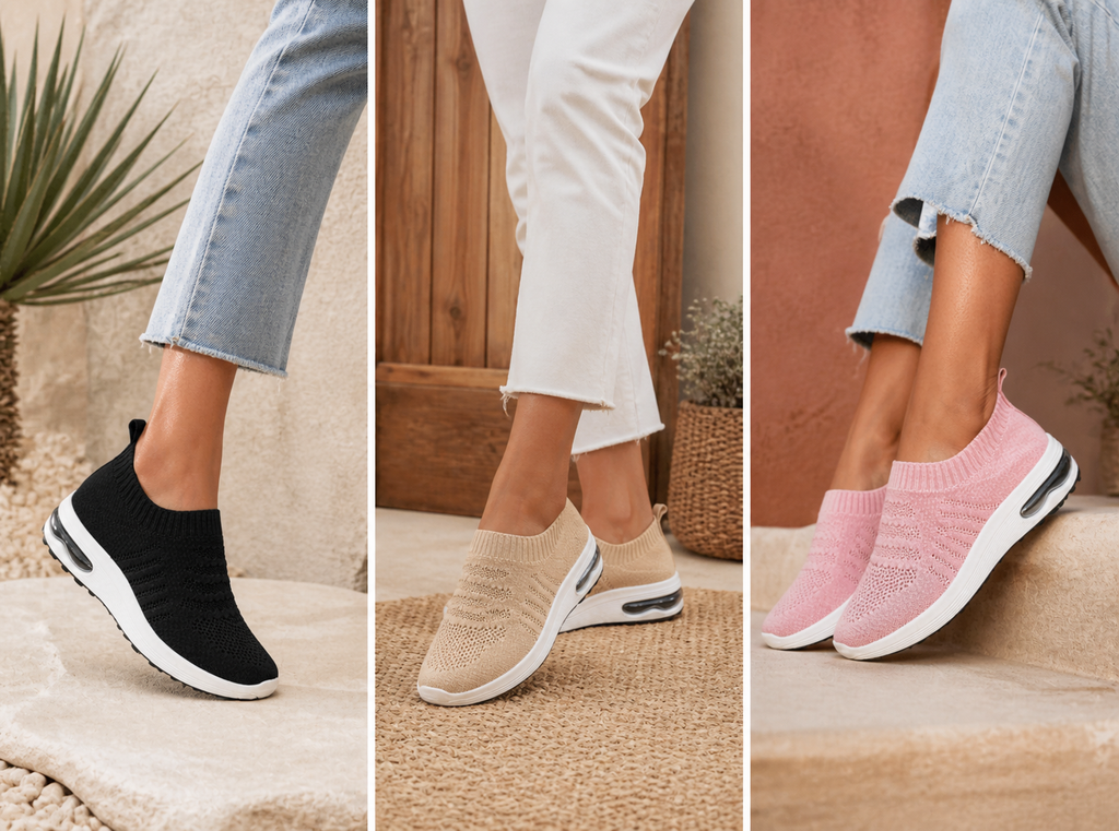 Zapatillas deportivas sin cordones para mujer | Tejido transpirable y suela ligera | Cómodas para caminar y uso diario