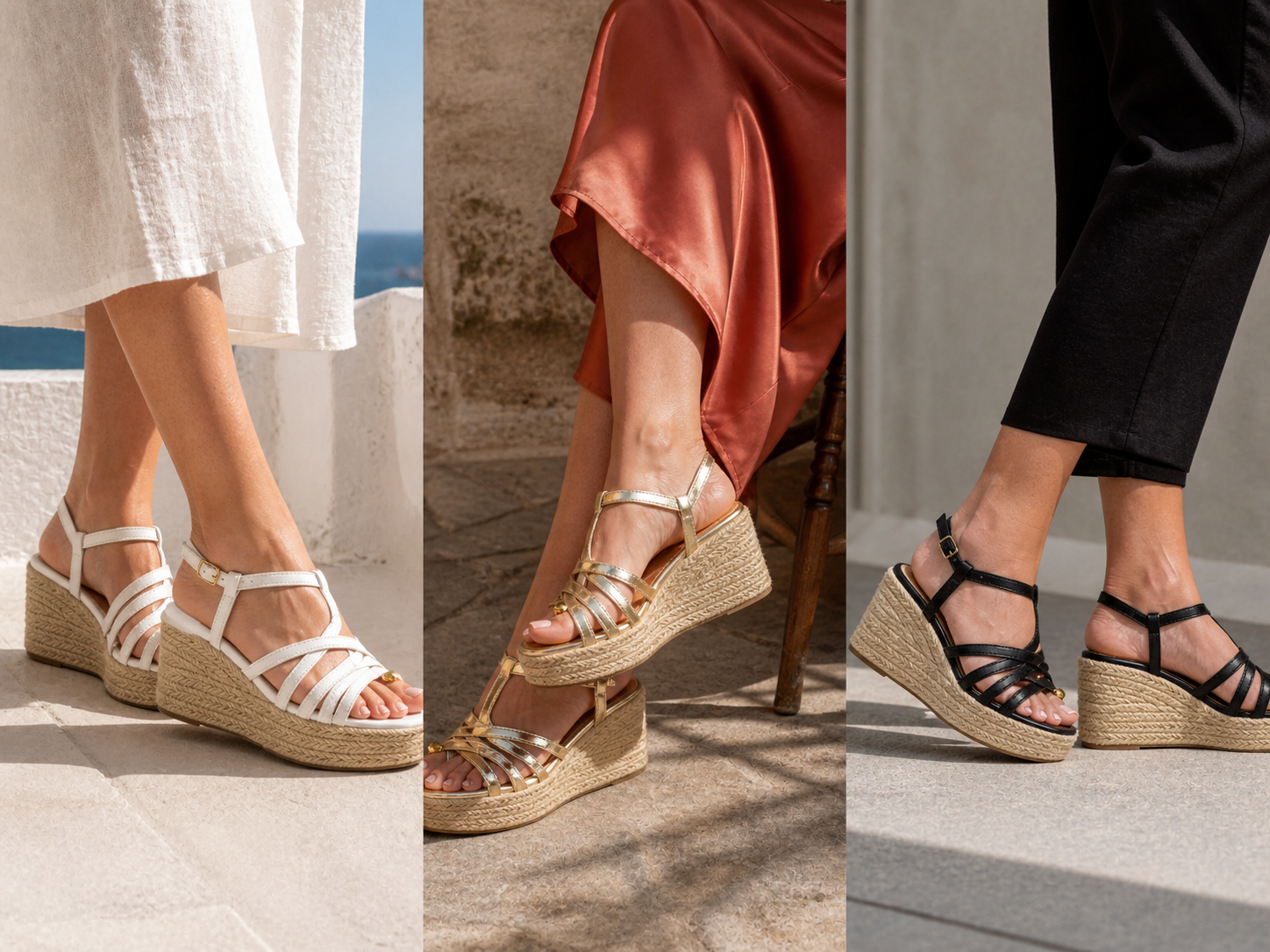 Sandalias de esparto con cuña para mujer | Tiras finas con hebilla y detalle metálico | Cómodas y elegantes para verano