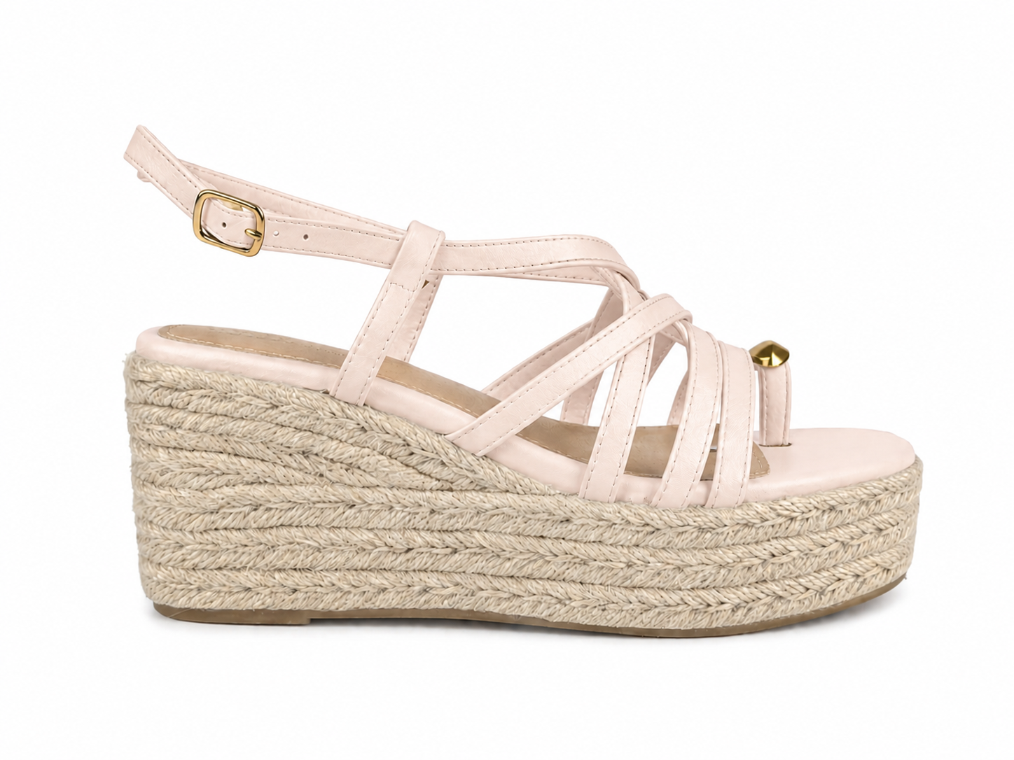 Sandalias de esparto con cuña para mujer | Tiras finas con hebilla y detalle metálico | Cómodas y elegantes para verano