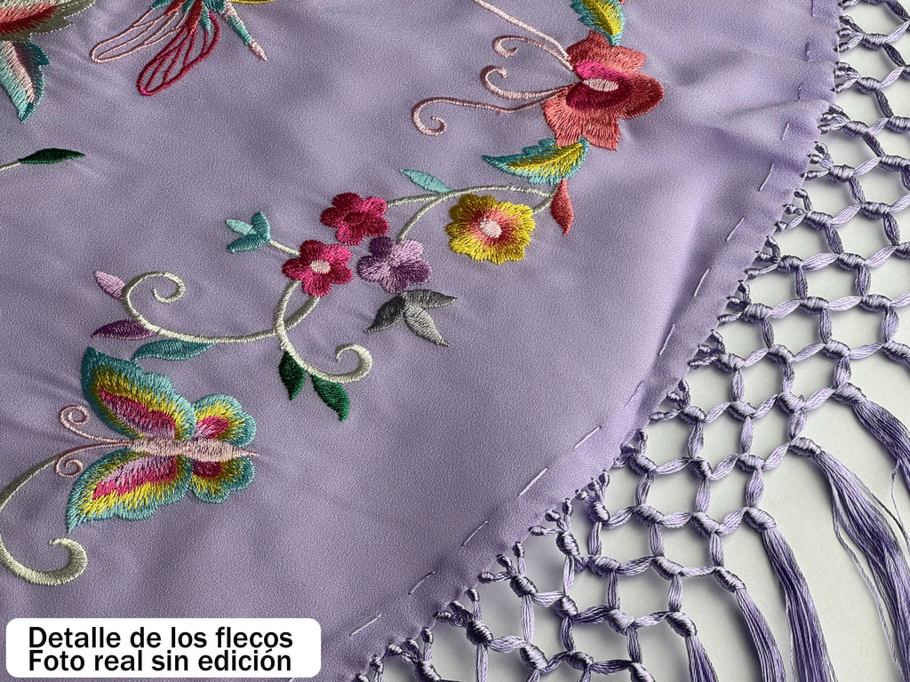 Súper oferta !Mantón Flamenco Bordado Clásico – de Chiffón 140 X 50 cm con flecos largos 40cm