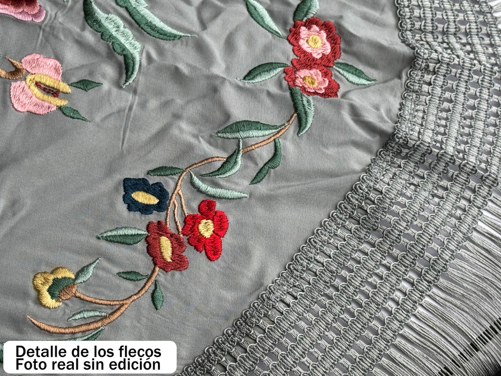 Mantón Flamenco Bordado  para Baile Flamenco y Sevillanas – de Algodón 140 x 50 cm  con Flecos Largos 40 cm