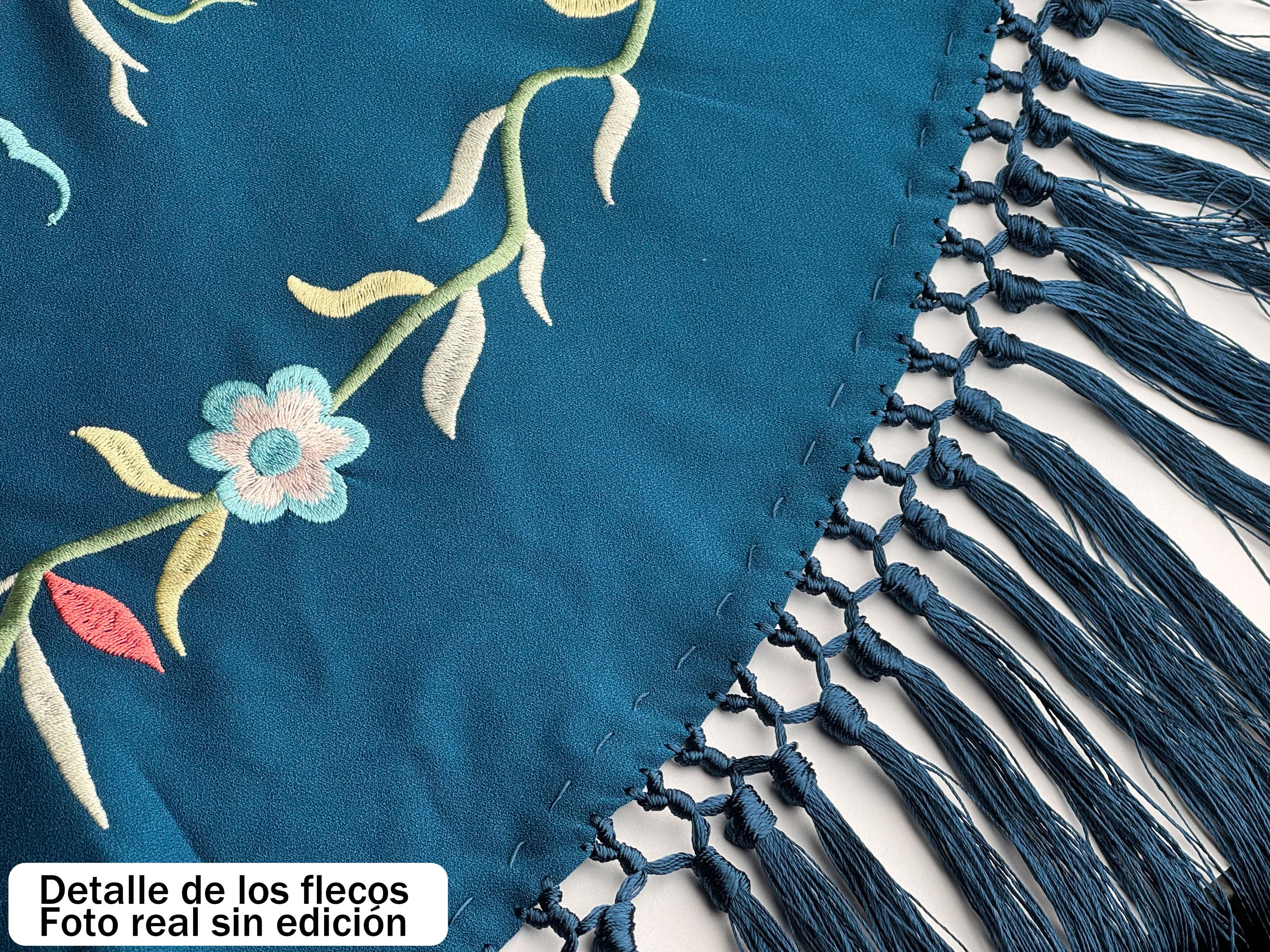 Mantón de Flamenco  con Bordado de Pájaro de Chiffón 140X50 con flecos corto 20cm