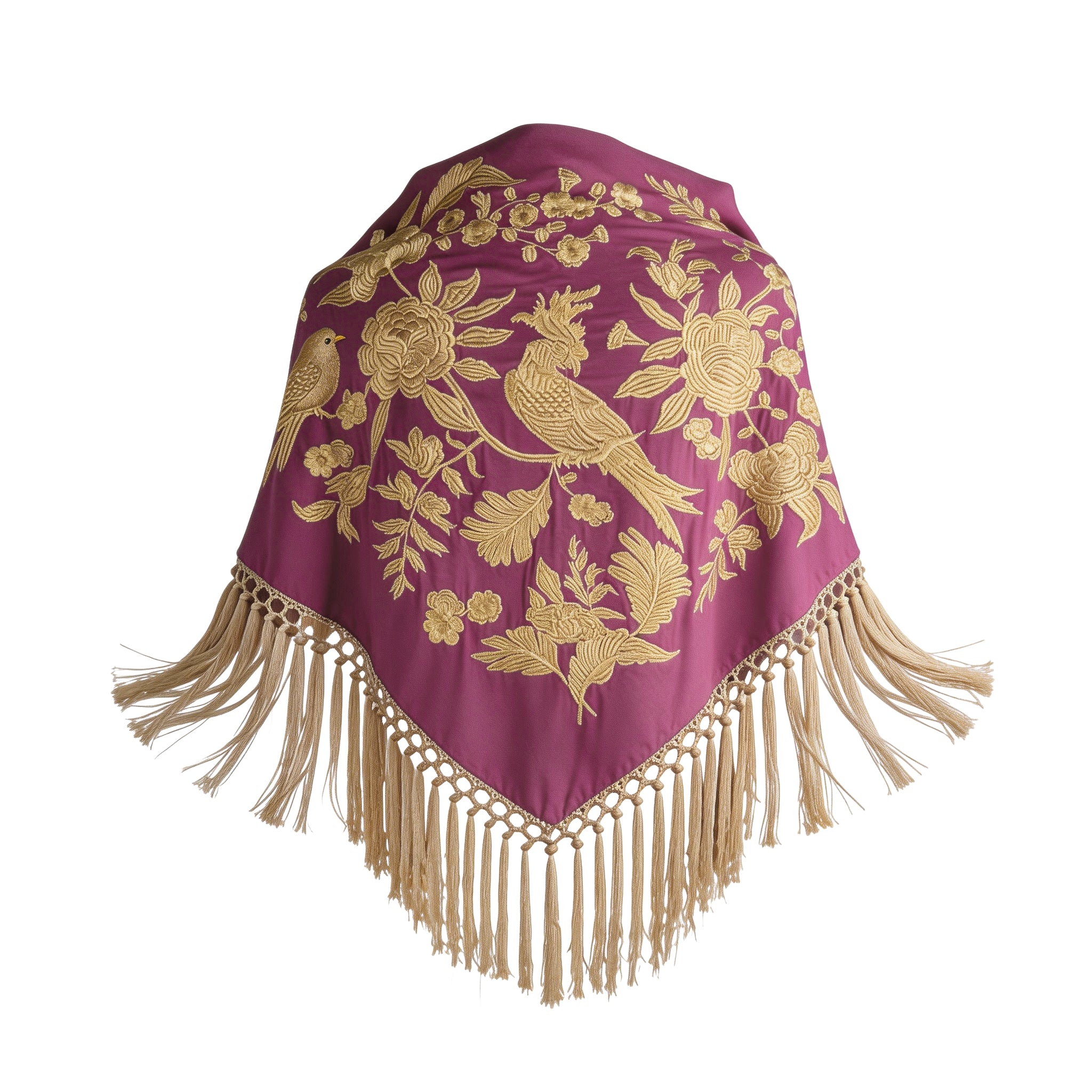 Mantón de Flamenca bordado multicolor o Dorado – Colección Loro y Flores (140 cm)