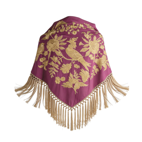 Mantón de Flamenca bordado multicolor o Dorado – Colección Loro y Flores (140 cm)