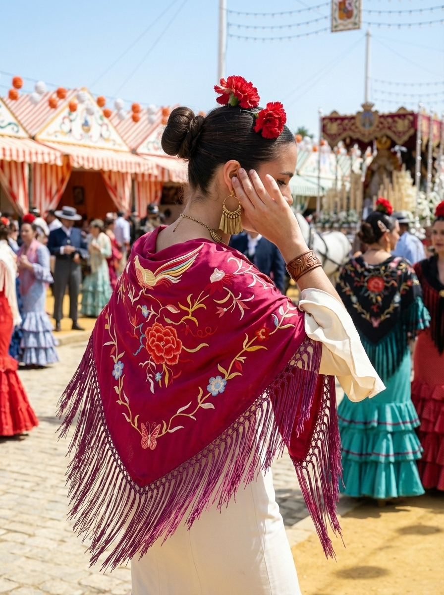 Súper oferta ! Mantón de Flamenco de Chiffón con Bordado de Pájaro  - 1.5m x 0.5m
