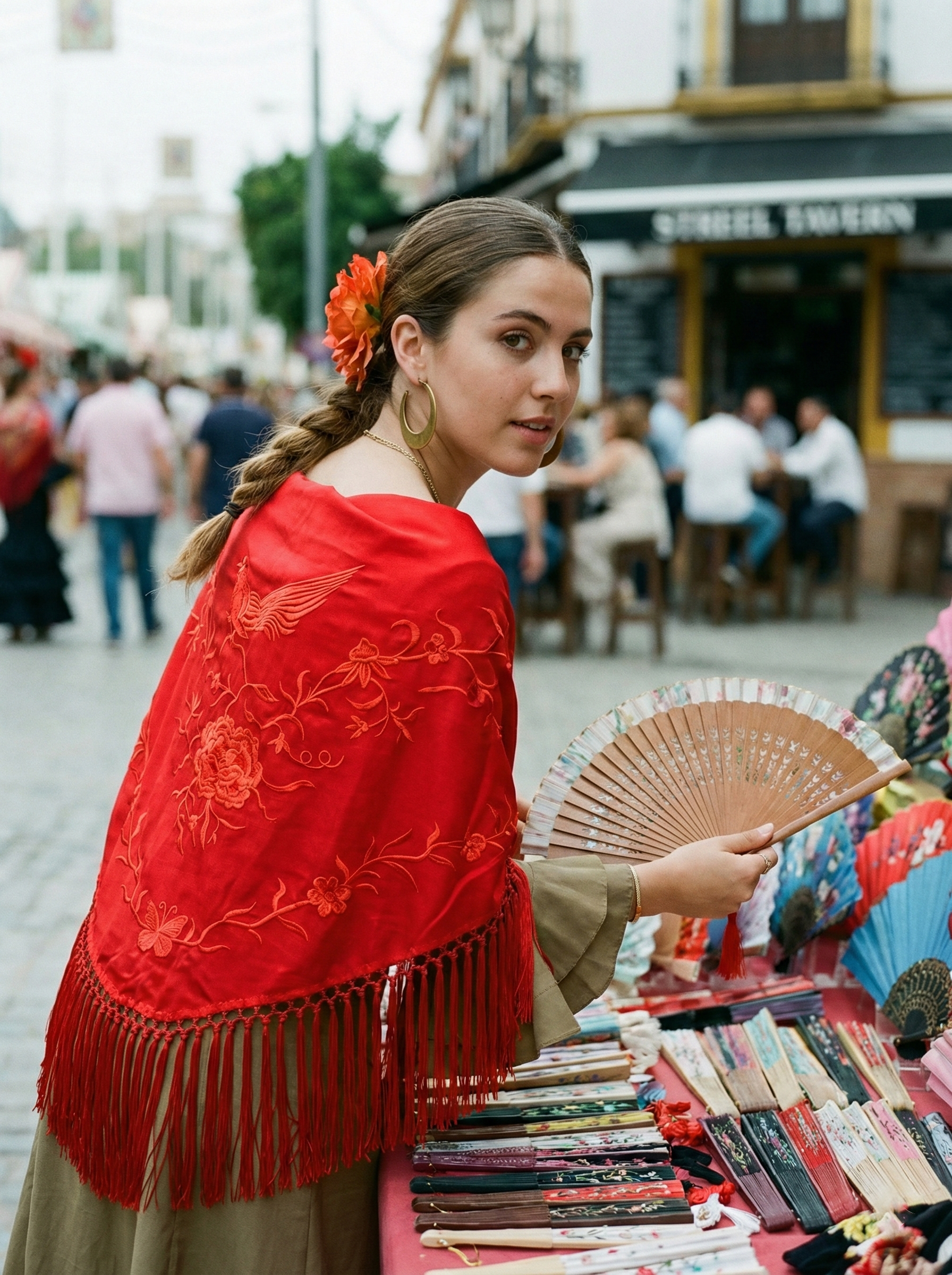 Súper oferta ! Mantón de Flamenco de Chiffón con Bordado de Pájaro  - 1.5m x 0.5m