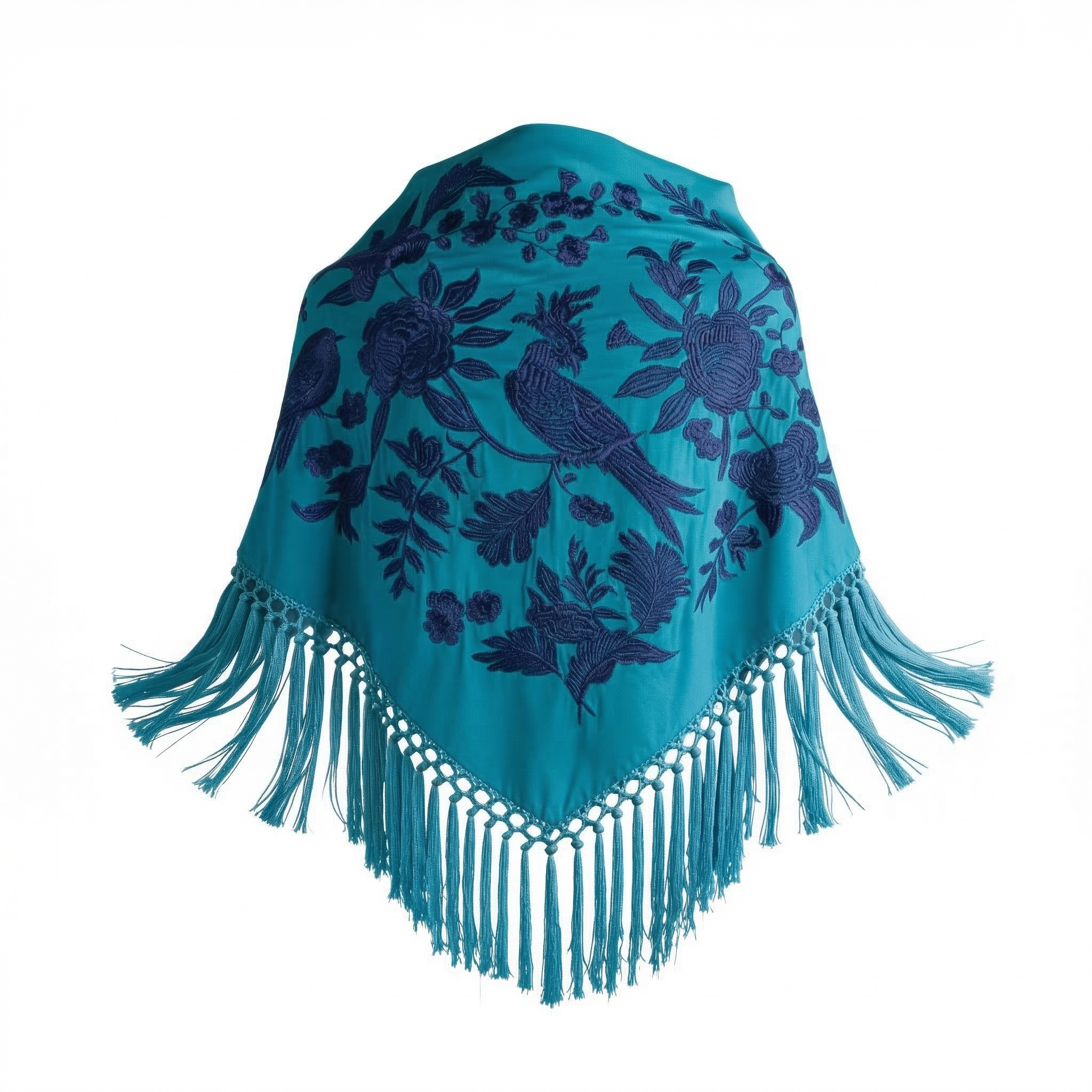 Mantón de Flamenca bordado multicolor o liso – Colección Loro y Flores de algodón 140x50 con flecos corto 20cm