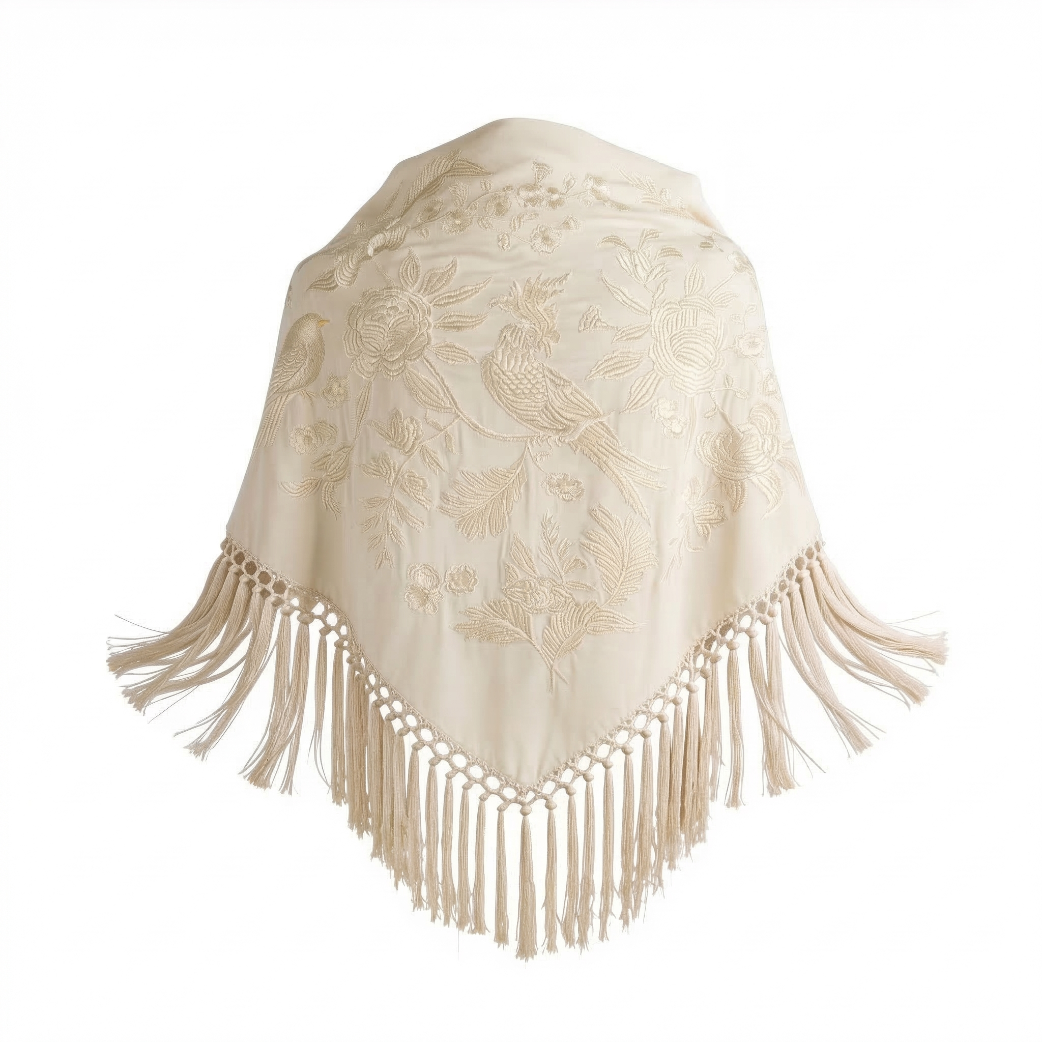 Mantón de Flamenca bordado multicolor o liso – Colección Loro y Flores de algodón 140x50 con flecos corto 20cm