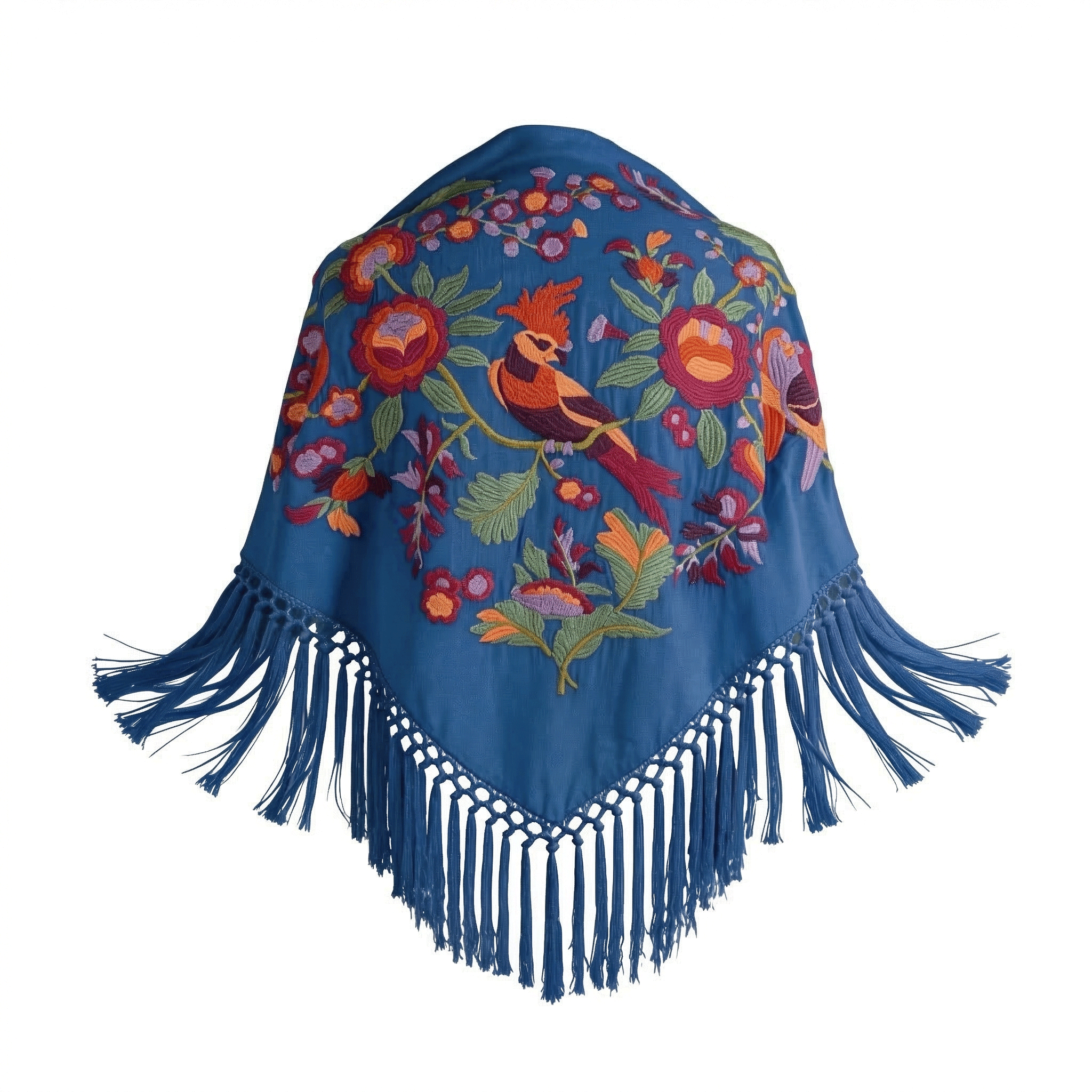 Mantón de Flamenca bordado multicolor o liso – Colección Loro y Flores de algodón 140x50 con flecos corto 20cm