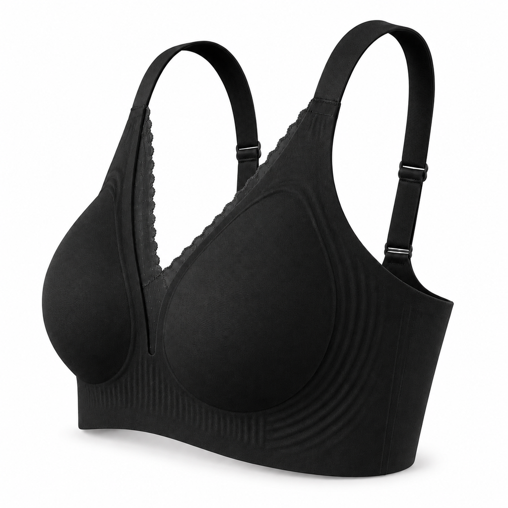 PACK 2 Leticia Sujetador sin aros para mujer, copas moldeadas, escote con encaje, tirantes anchos ajustables y cierre trasero multiposición
