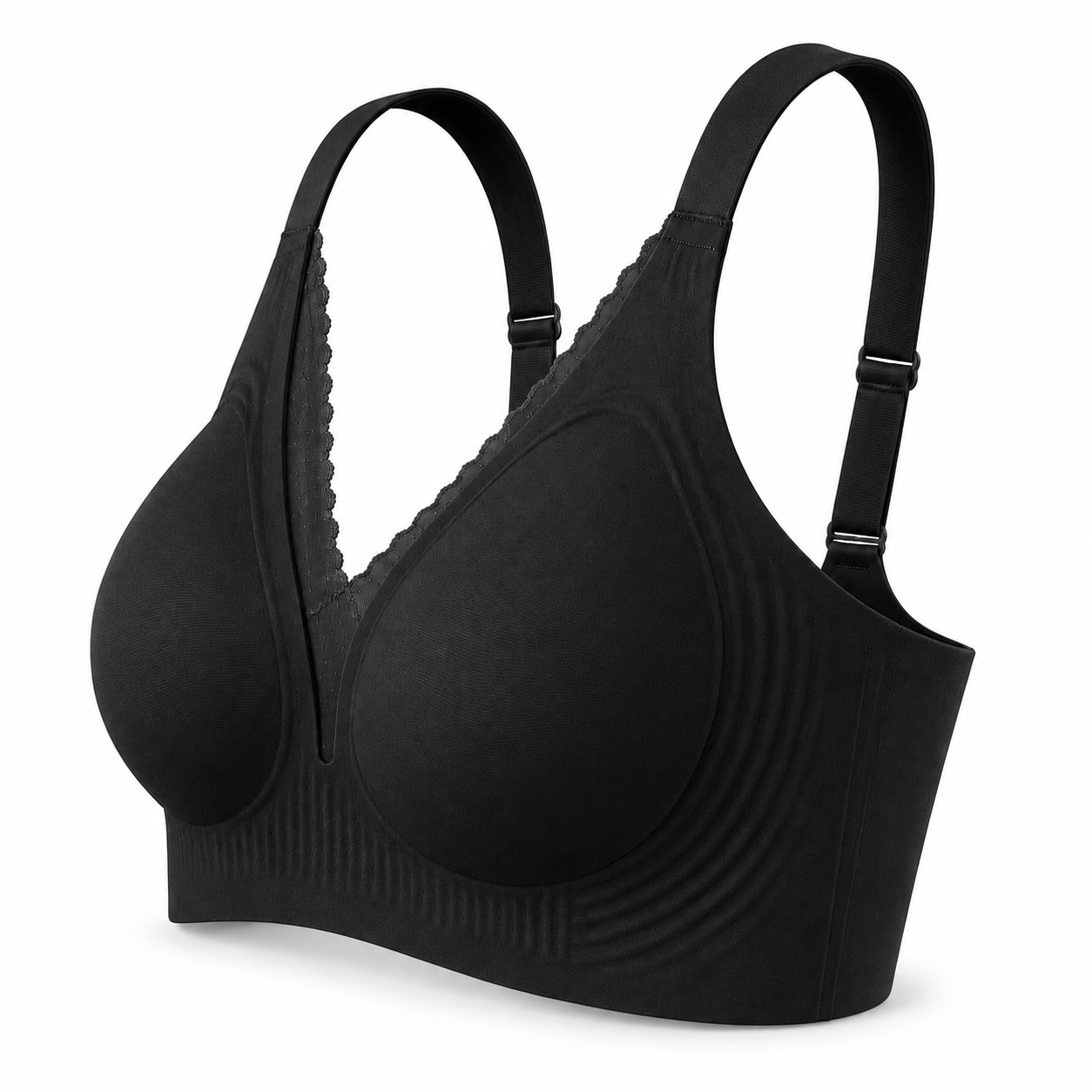 PACK 2 Leticia Sujetador sin aros para mujer, copas moldeadas, escote con encaje, tirantes anchos ajustables y cierre trasero multiposición