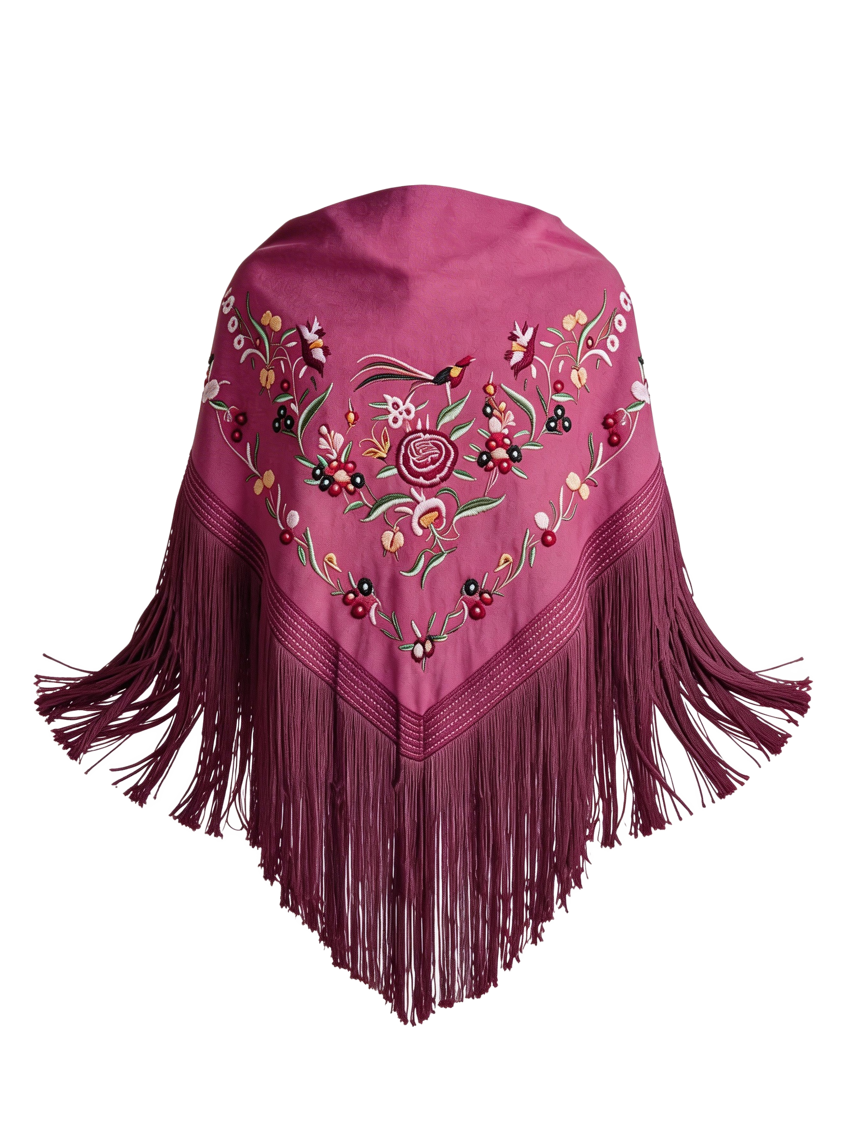Mantón Flamenco Bordado  para Baile Flamenco y Sevillanas – de Algodón 140 x 50 cm  con Flecos Largos 40 cm