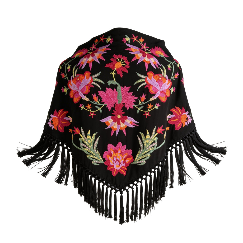 Manton de Flamenca Bordado Dalia – Ligero algodón 140X50  y con flecos 20cm