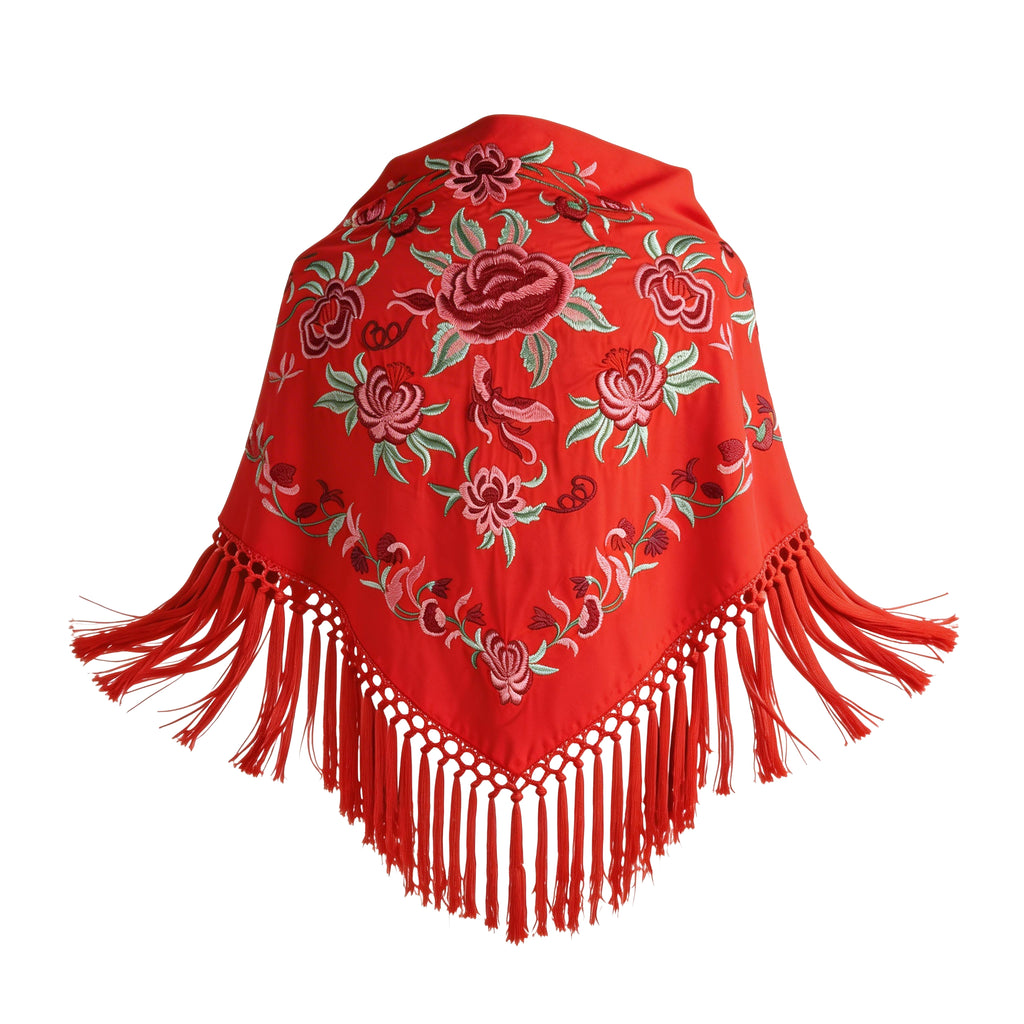 Manton de Flamenca Bordado – Ligero con Flecos (140 cm)