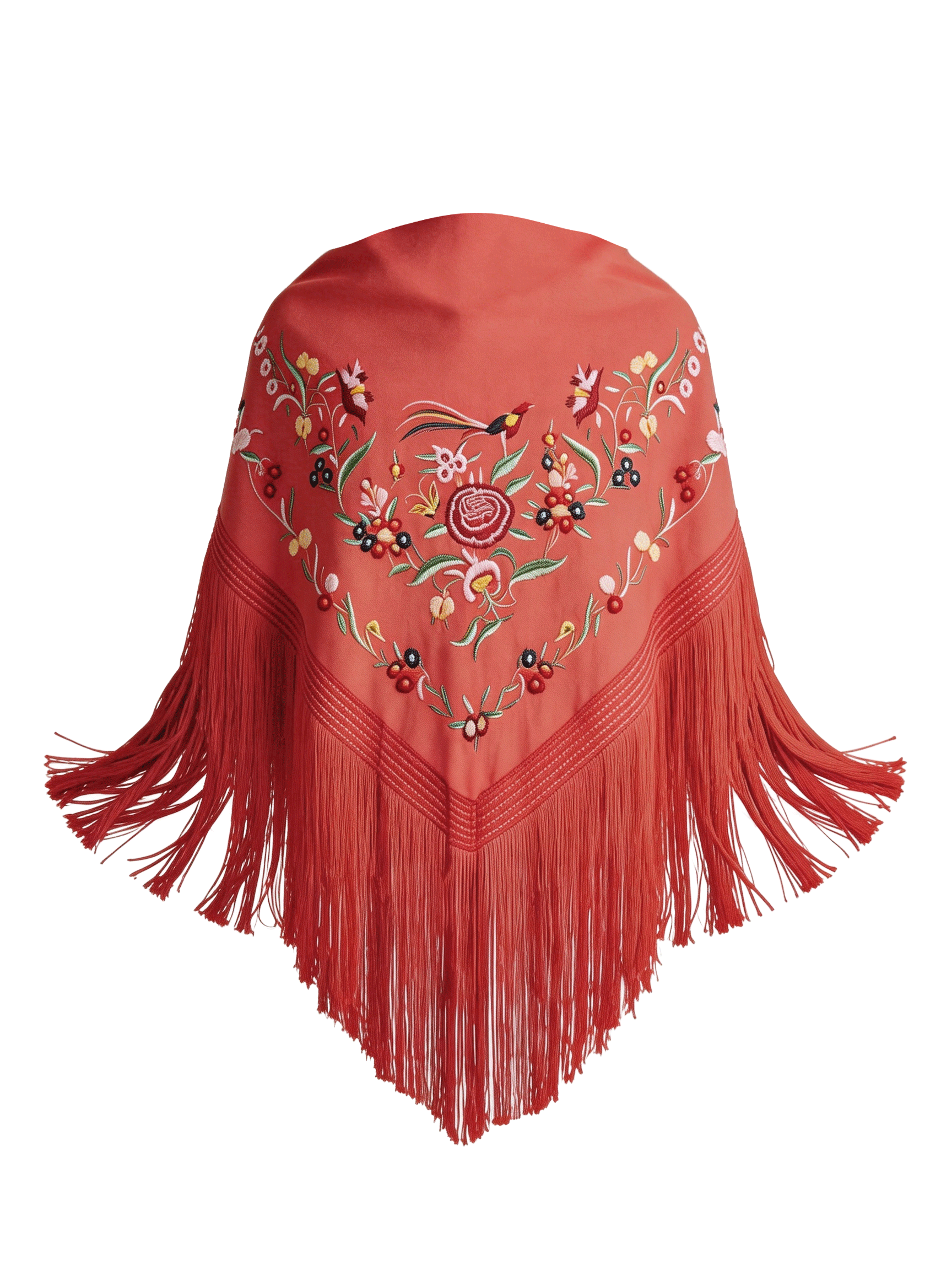 Mantón Flamenco Bordado  para Baile Flamenco y Sevillanas – de Algodón 140 x 50 cm  con Flecos Largos 40 cm