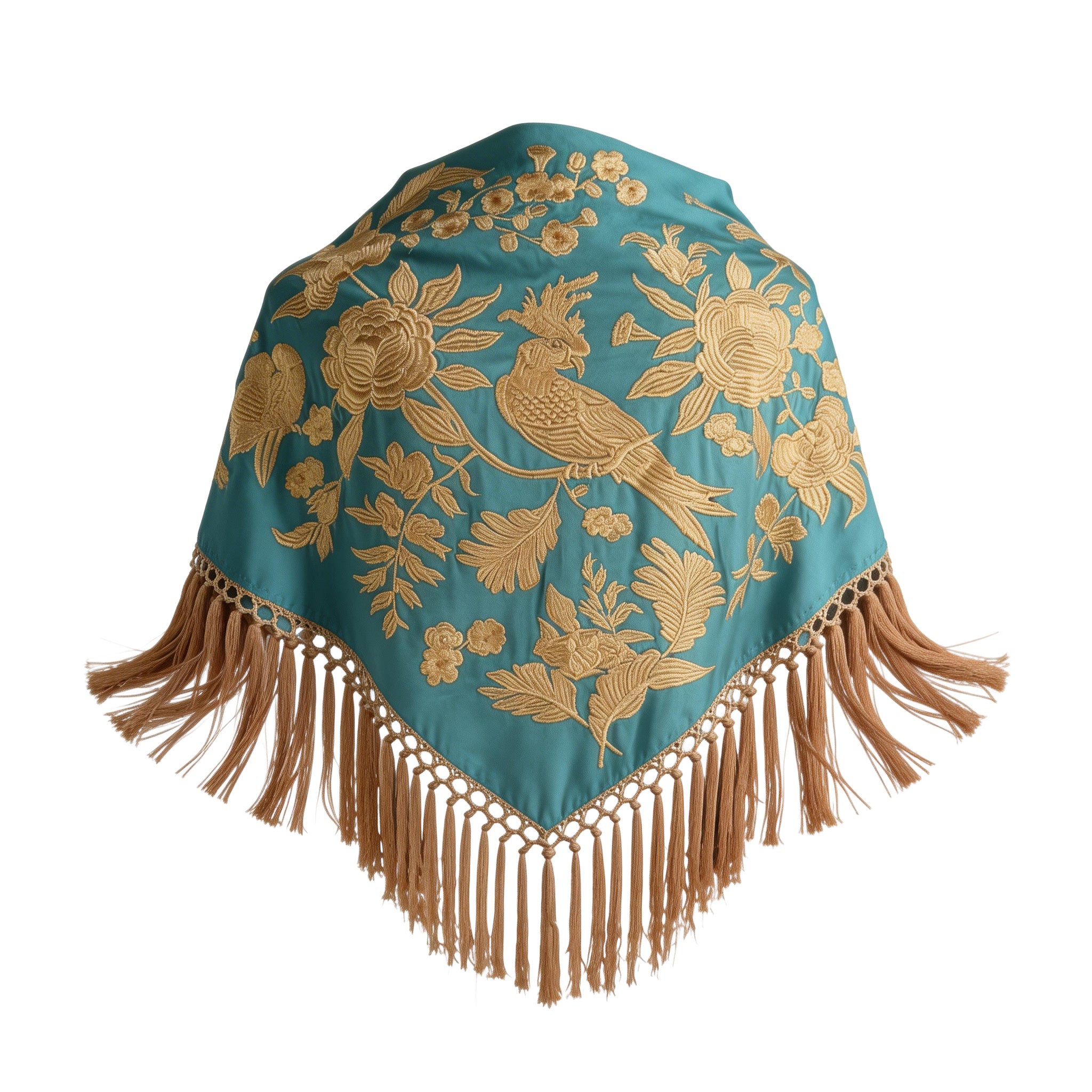 Mantón de Flamenca bordado multicolor o Dorado – Colección Loro y Flores (140 cm)
