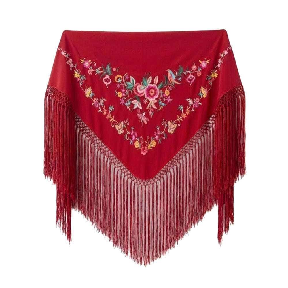 Súper oferta !Mantón Flamenco Bordado Clásico – de Chiffón 140 X 50 cm con flecos largos 40cm