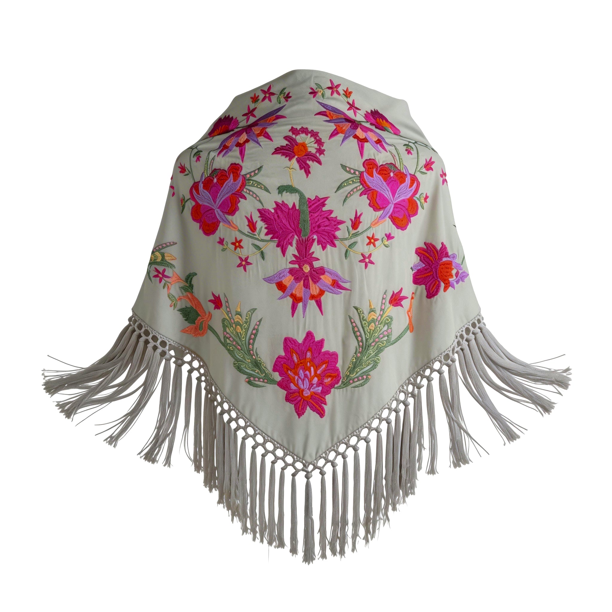 Manton de Flamenca Bordado Dalia – Ligero con Flecos